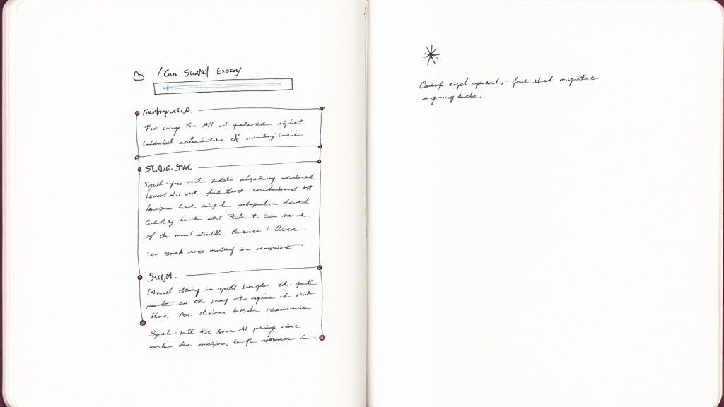 A person arranging building blocks with icons for data, headings, and links to create a stable structure.