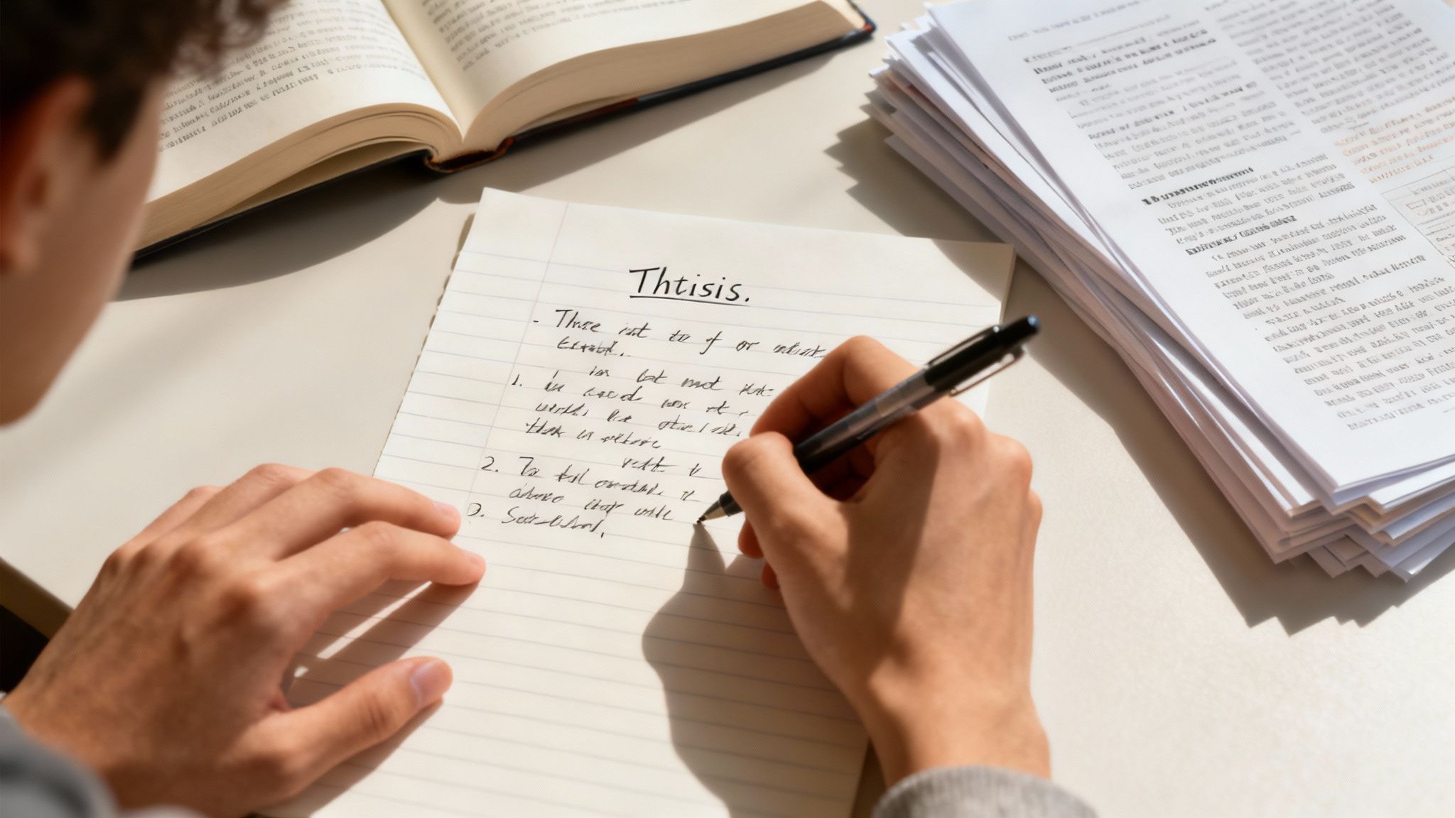 Students collaborating on an essay in a well-lit classroom.