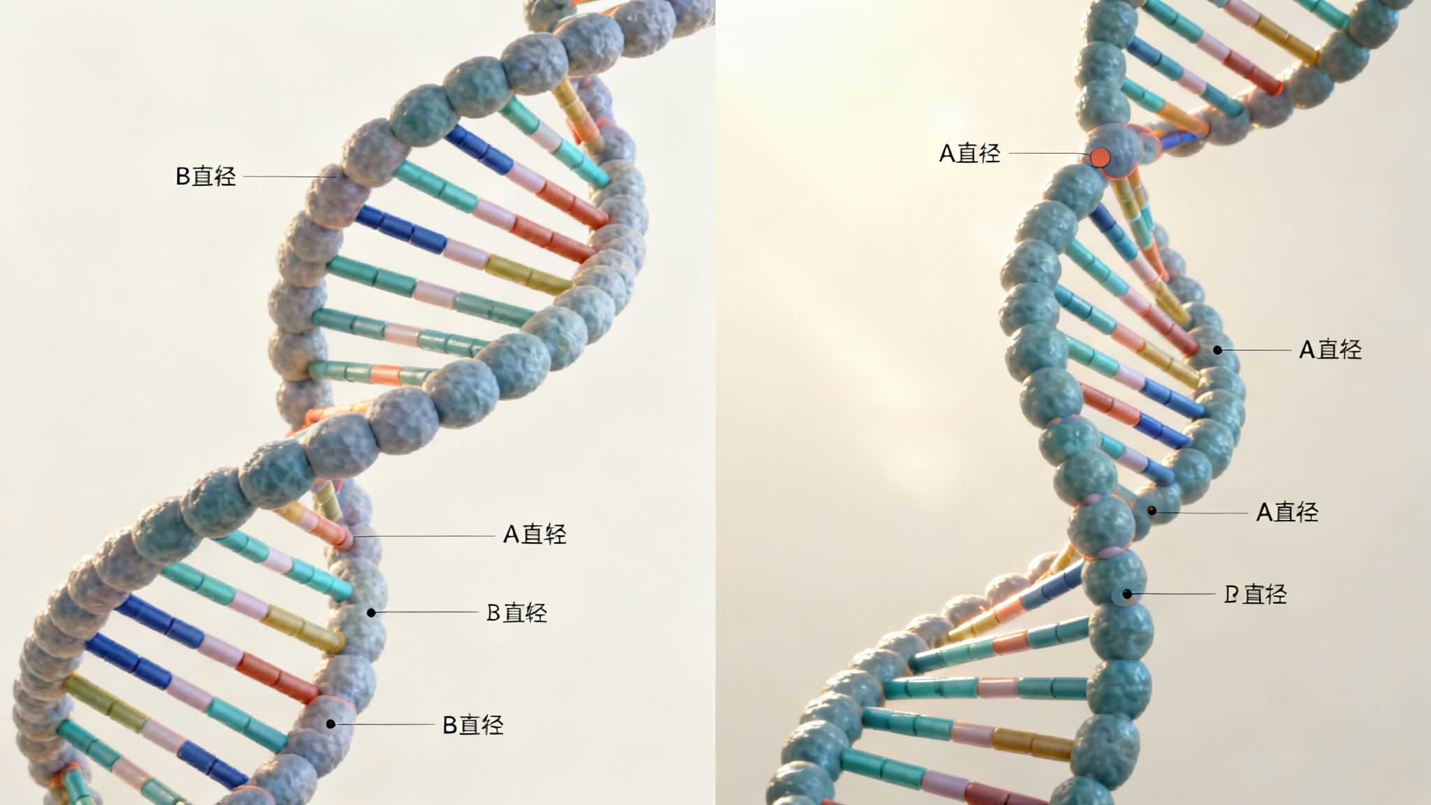 An illustration comparing the A-form and B-form helical structures of nucleic acids