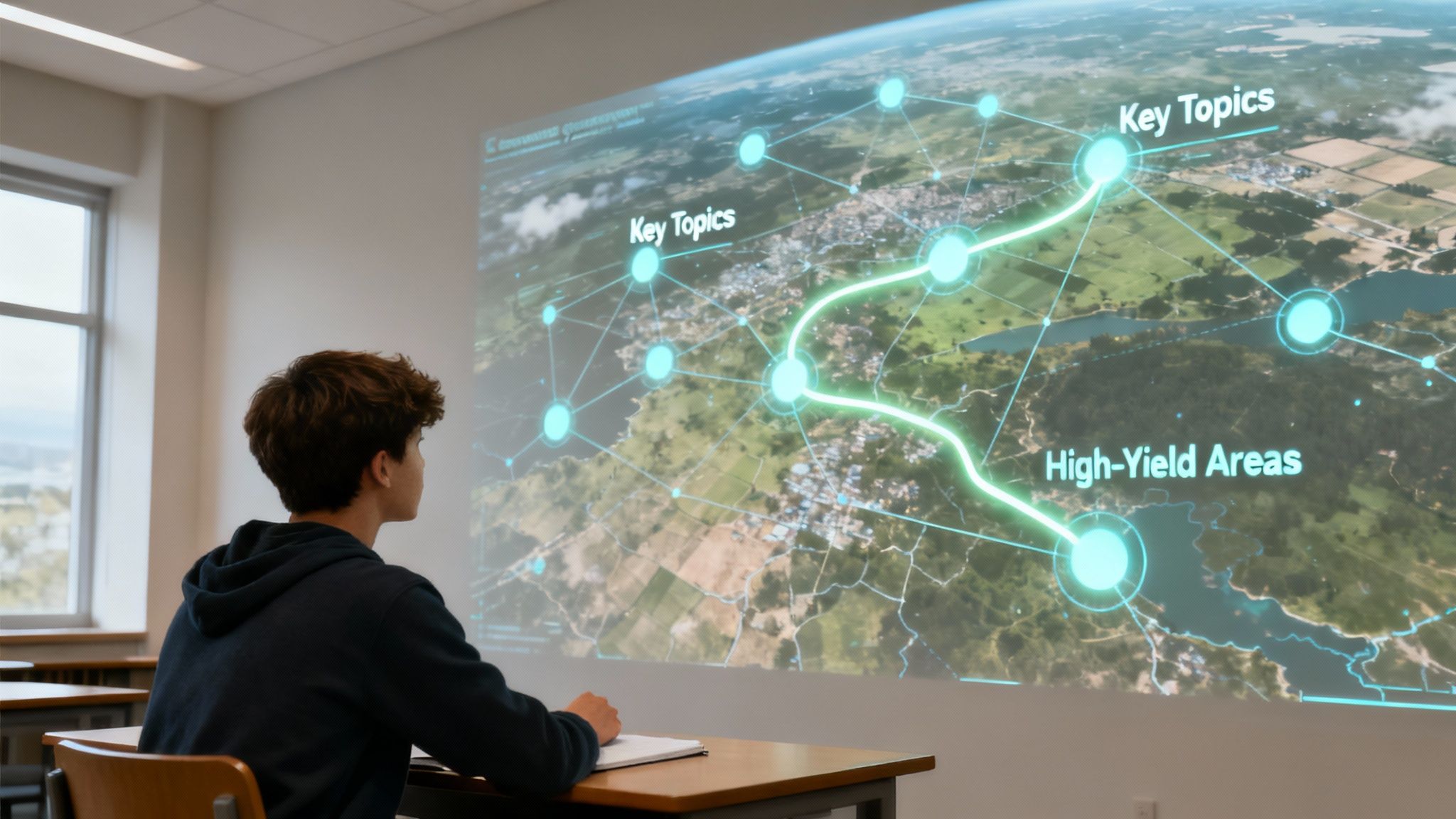 A serene forest path with sun filtering through the trees, symbolizing a clear study path.