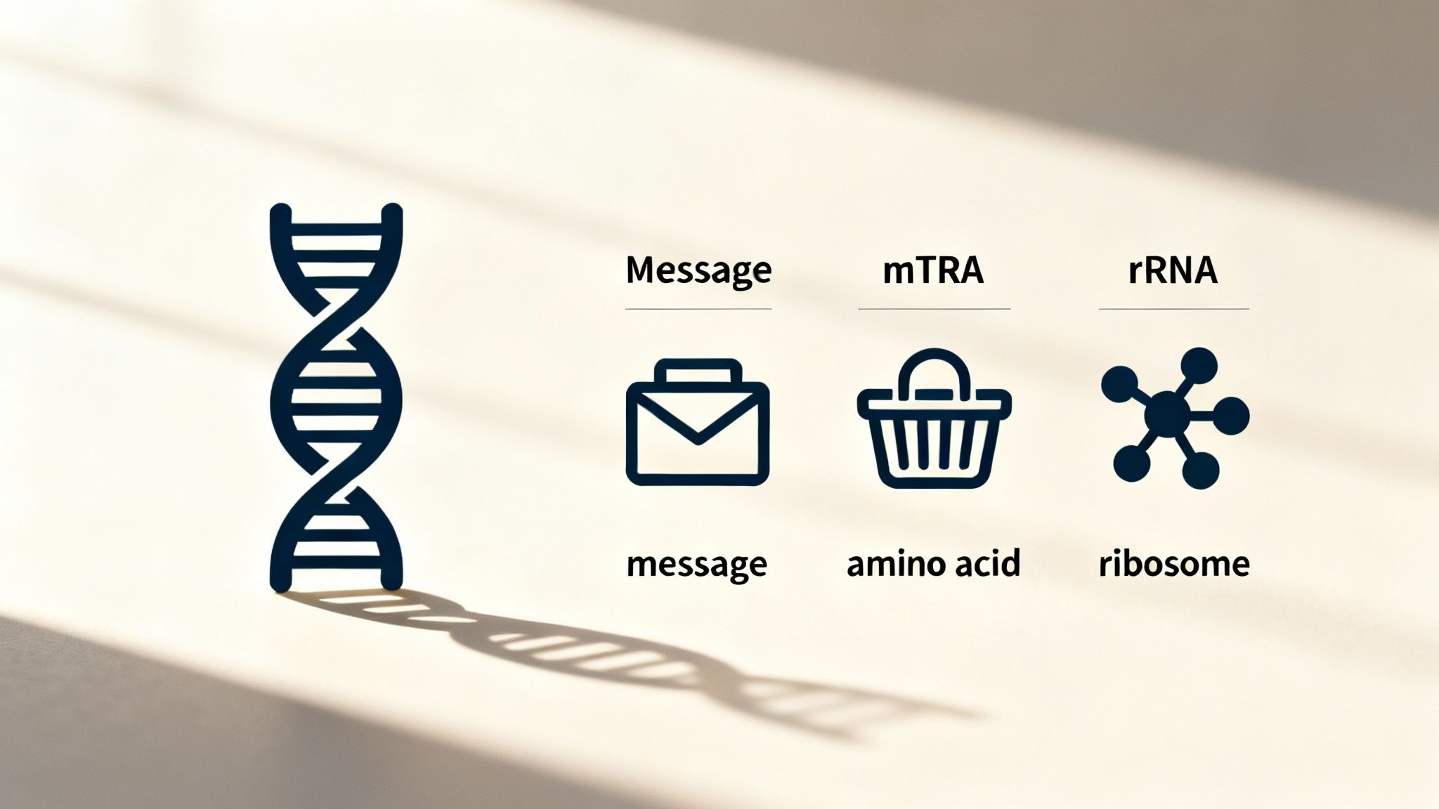 Difference between DNA and RNA - An illustration of the central dogma showing DNA's role in the nucleus and RNA's role in protein synthesis in the cytoplasm