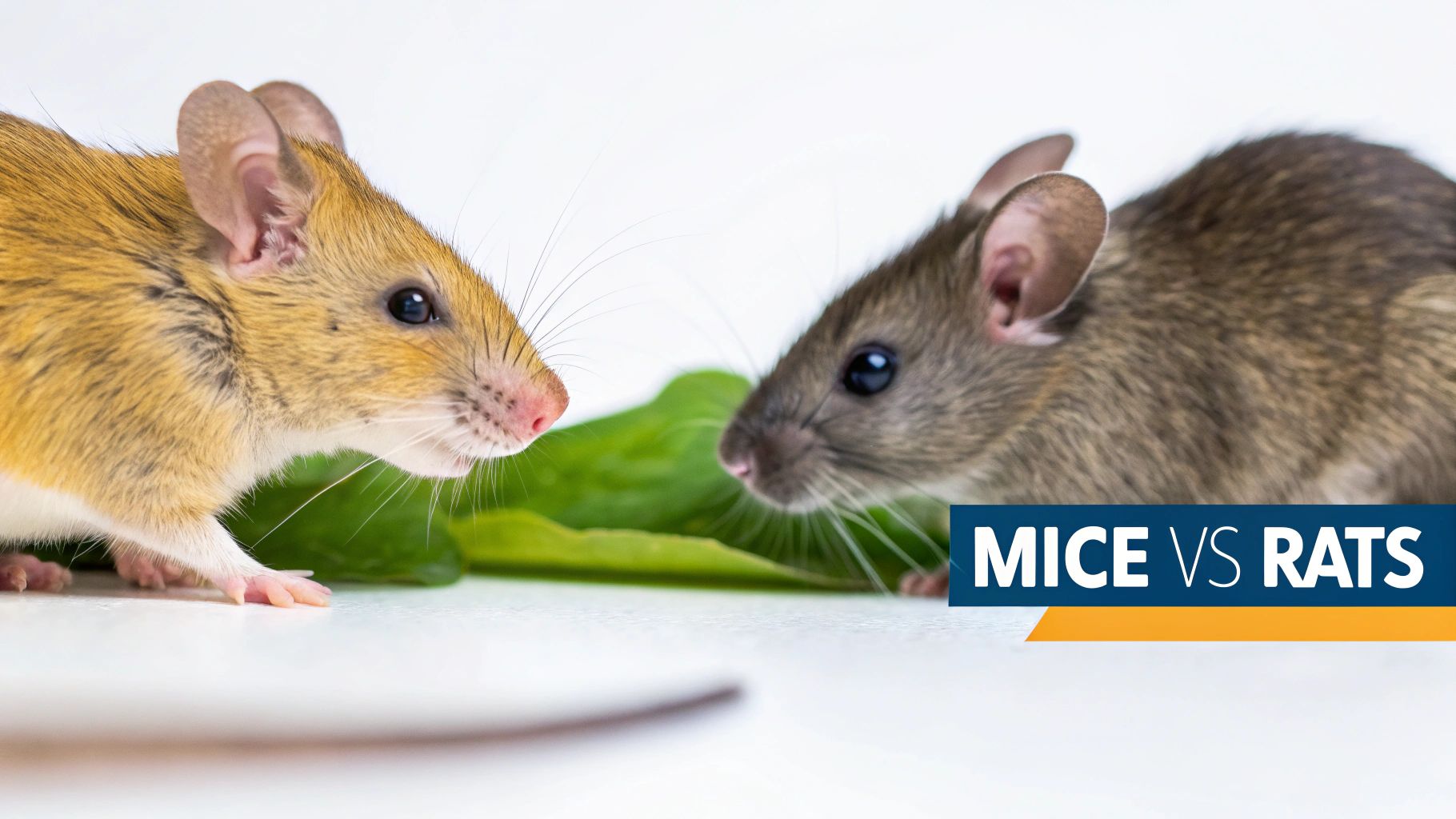 Two rodents, a brown mouse and a grey rat, facing each other, with "MICE VS RATS" overlay.