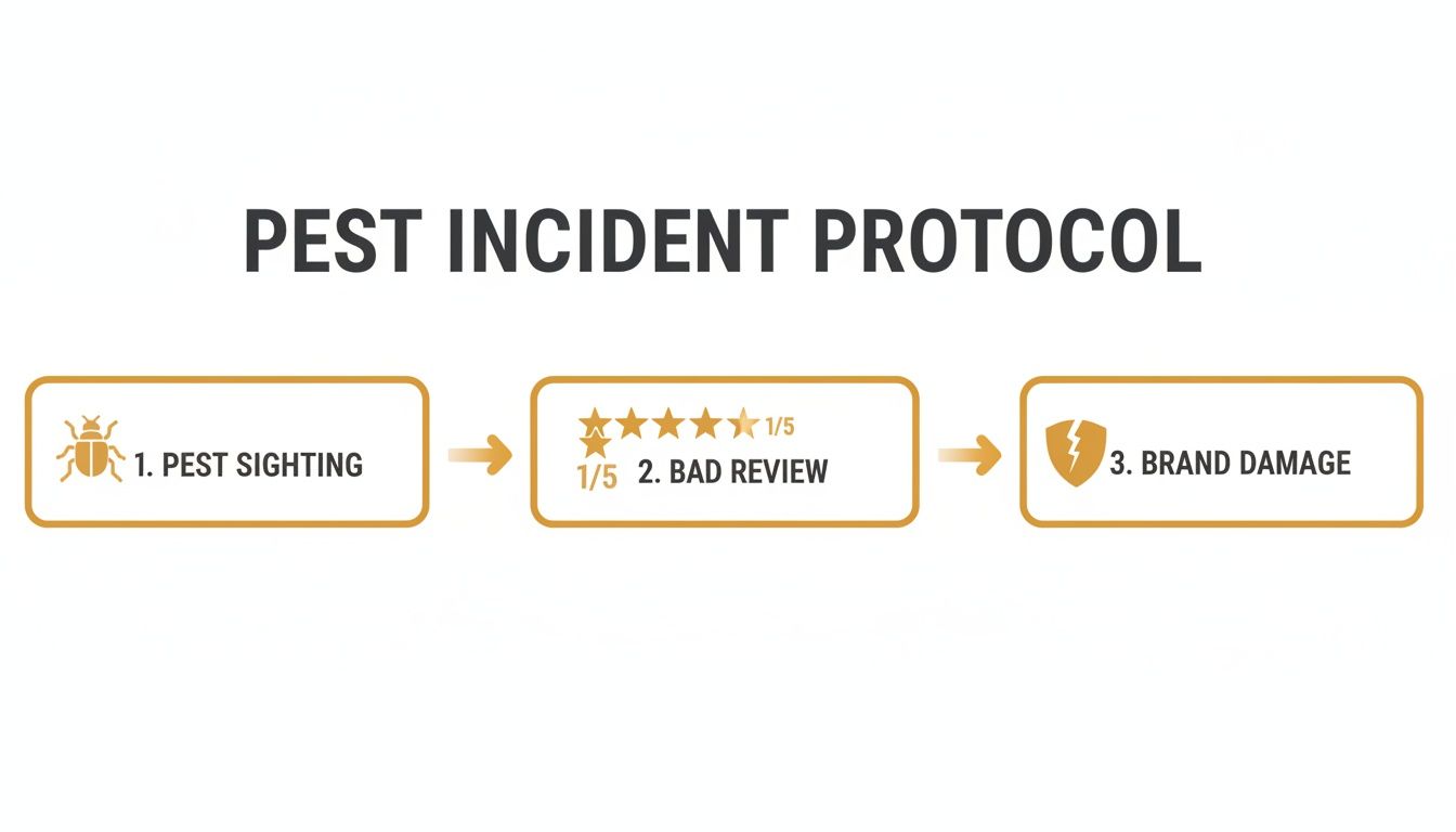 Infographic illustrating the negative chain reaction from a pest sighting to brand reputation damage.