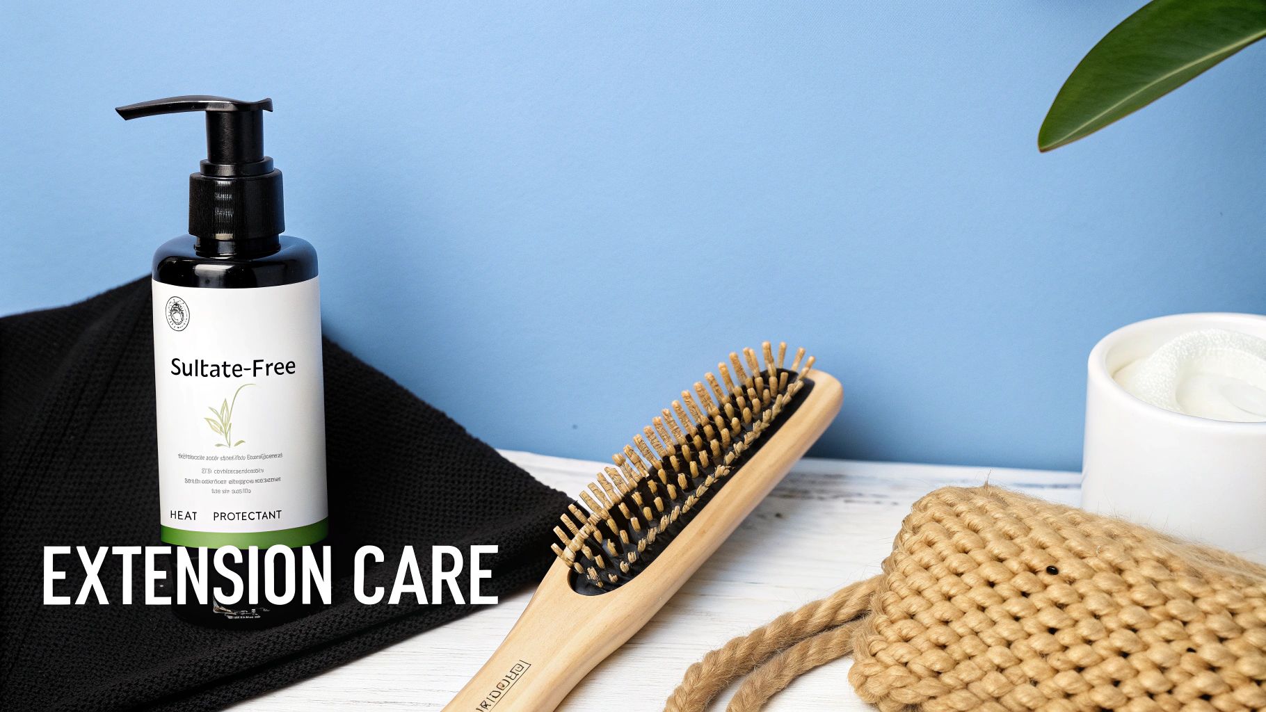 Woman gently brushing her long, healthy hair with tape in extensions.