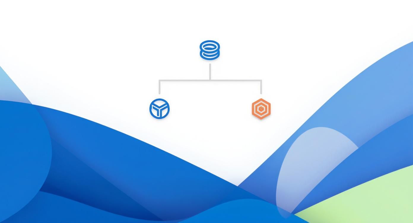 Séma egy adatbázis és a hozzá csatlakozó Kubernetes valamint OpenShift ikonok ábrázolásával.