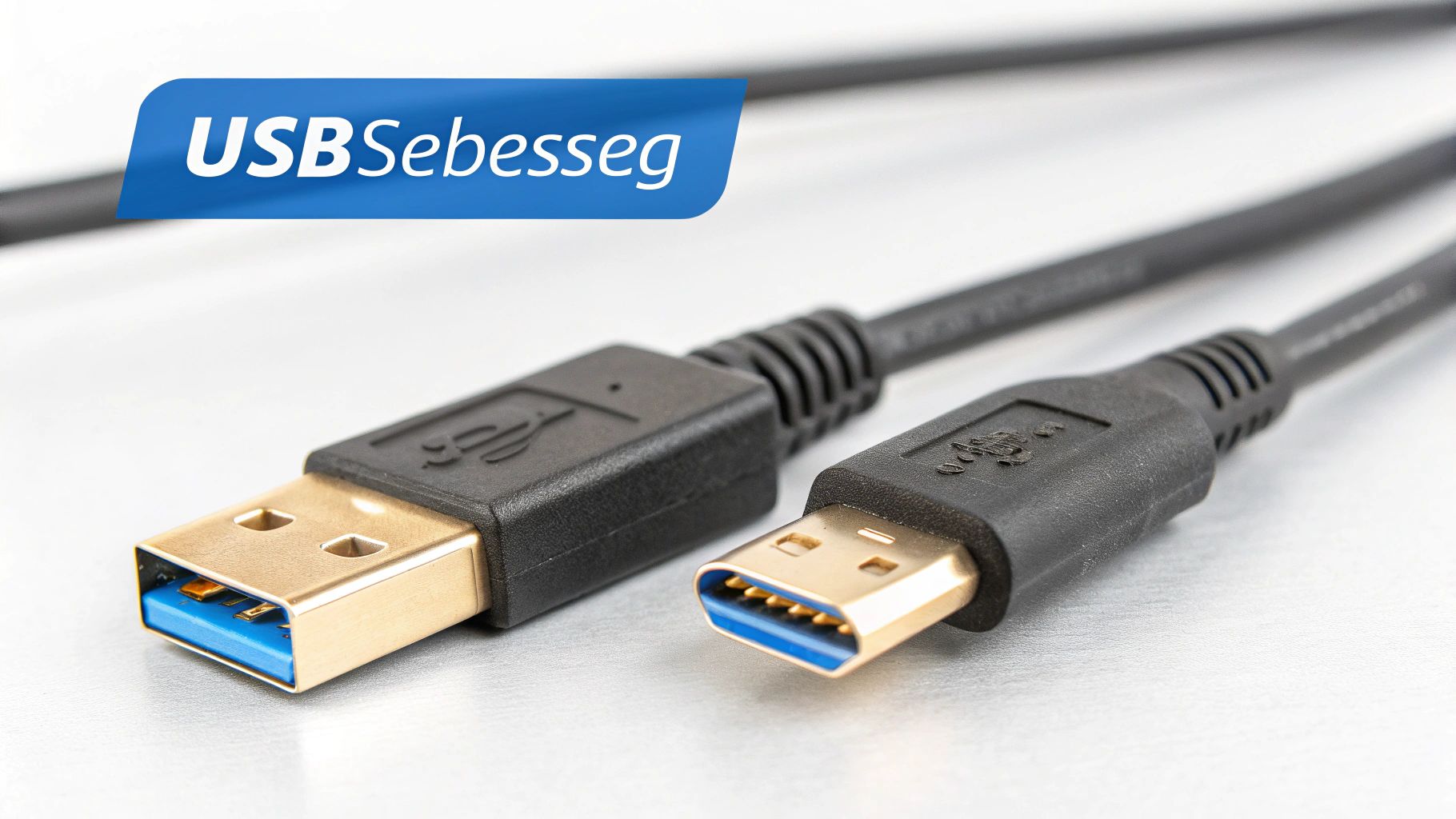 USB Sebességű USB-A és USB-C csatlakozók modern adatátviteli kábelekkel fekete háttéren