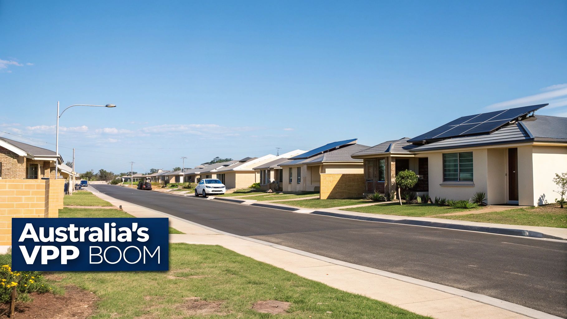 Australian landscape with solar panels on rooftops