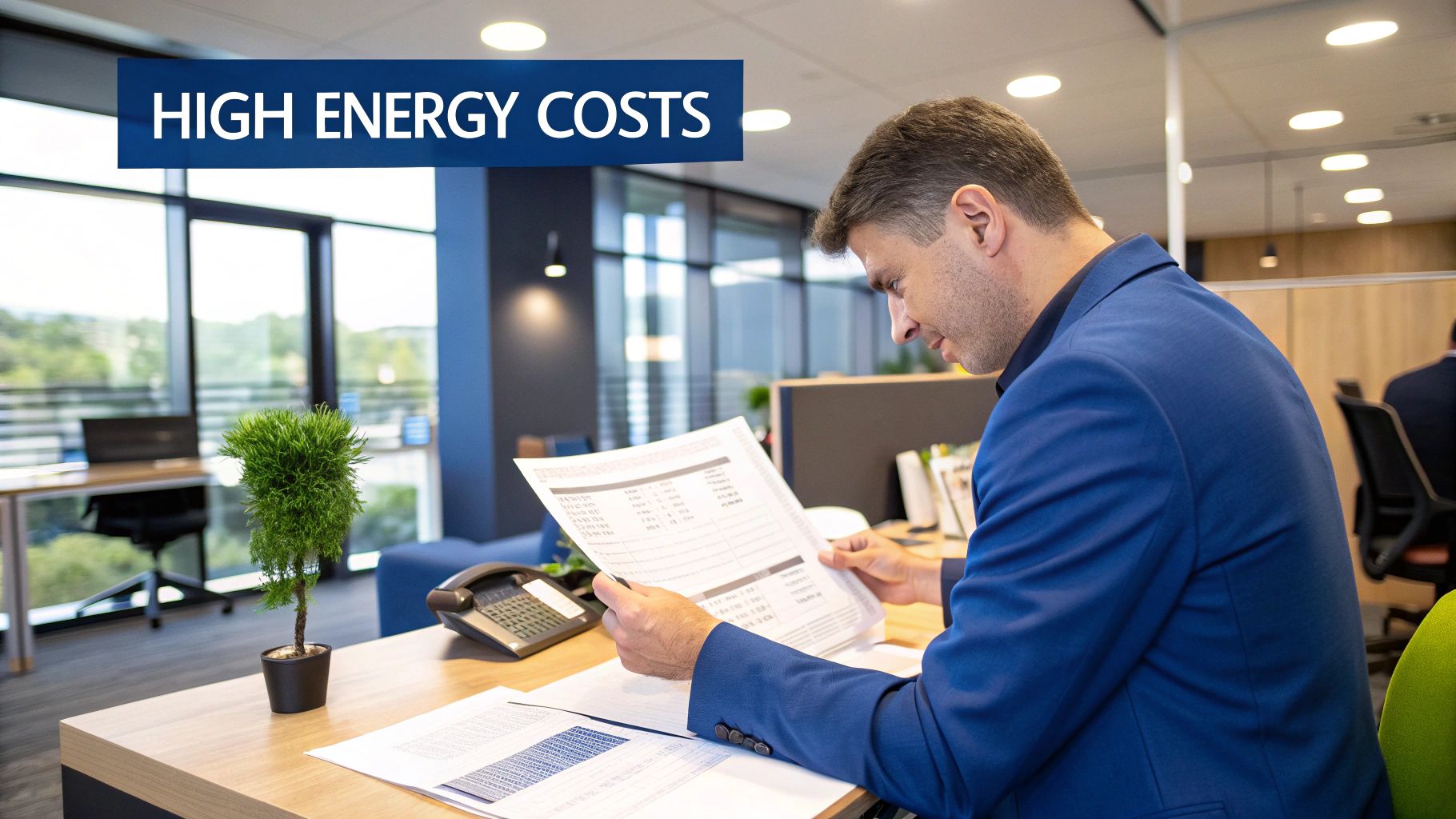 A person looking worriedly at an electricity bill with a calculator.