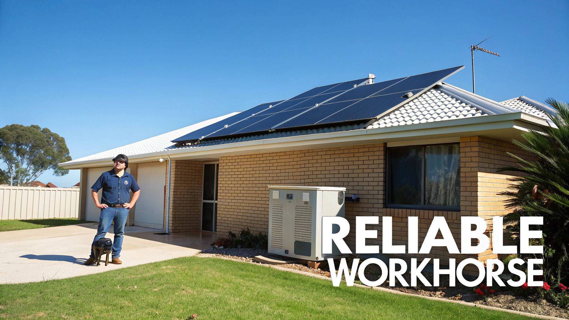 A modern home with rooftop solar panels and a home battery storage unit, highlighting the future of residential energy.