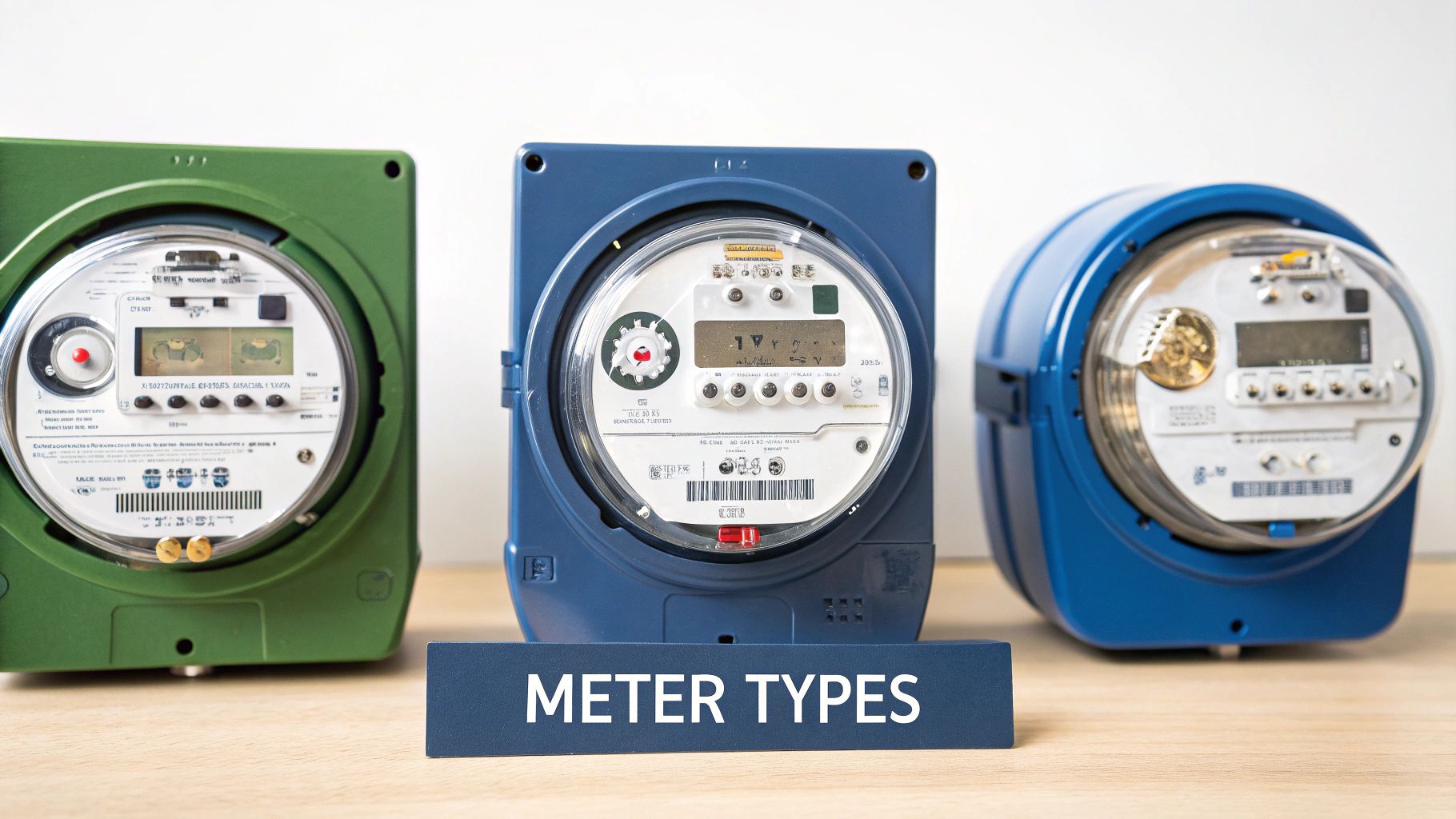 A person's hand pointing to the digital display of a modern energy consumption meter.