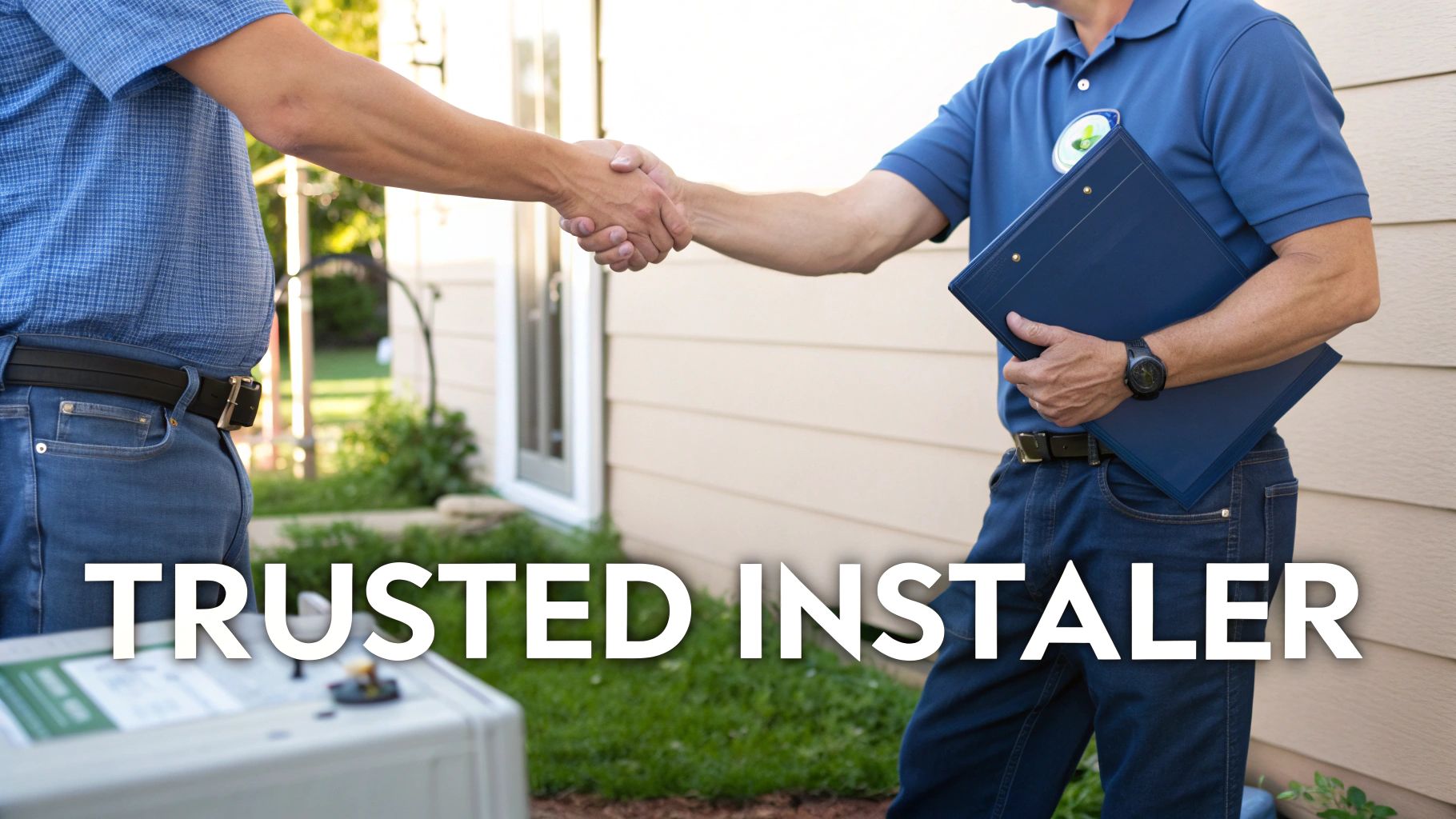 A professional installer in safety gear carefully mounts a solar battery on the wall of a modern Australian home.