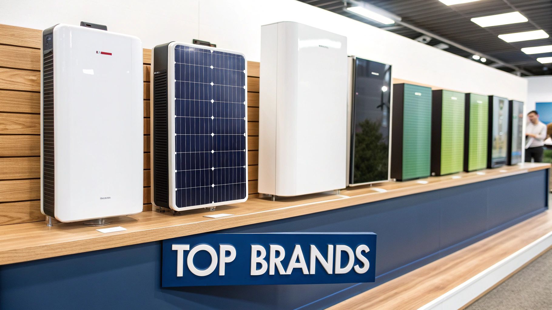 A close-up of a modern solar battery system mounted on a wall.