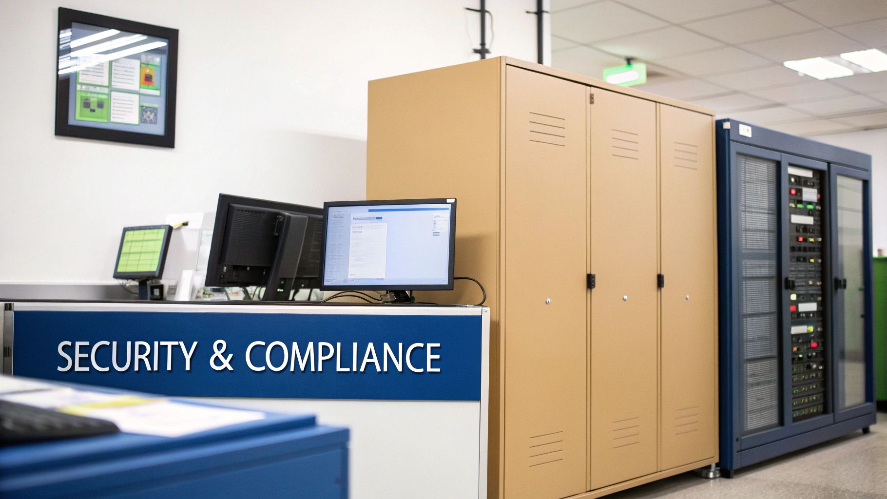 A secure data centre with servers, symbolising digital security for energy infrastructure.