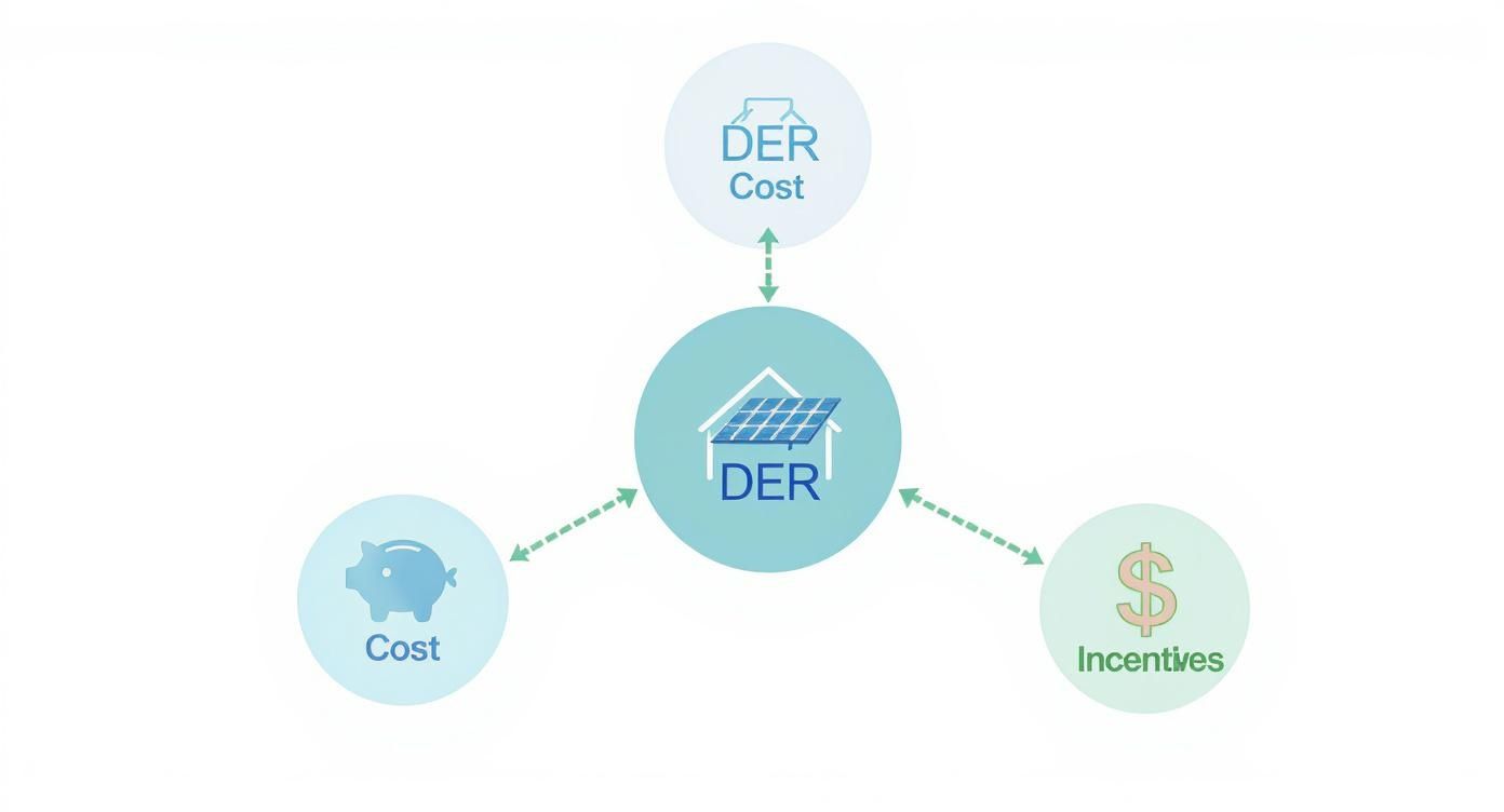 Distributed energy resources diagram showing relationships between DER, cost, incentives, and DER cost components