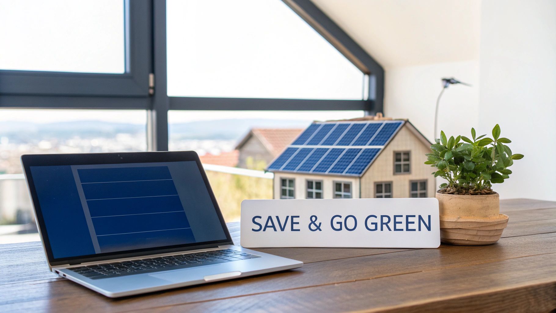 A smiling person checks their energy savings on a tablet with a sunny Australian home in the background.