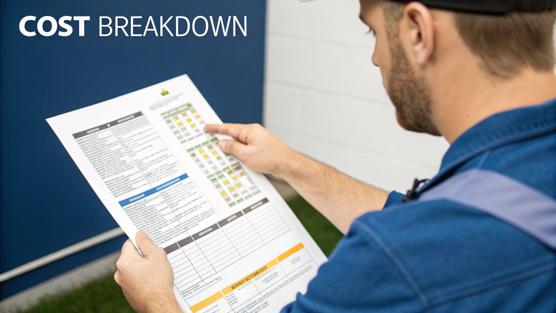 A modern home battery mounted on a garage wall next to a solar inverter