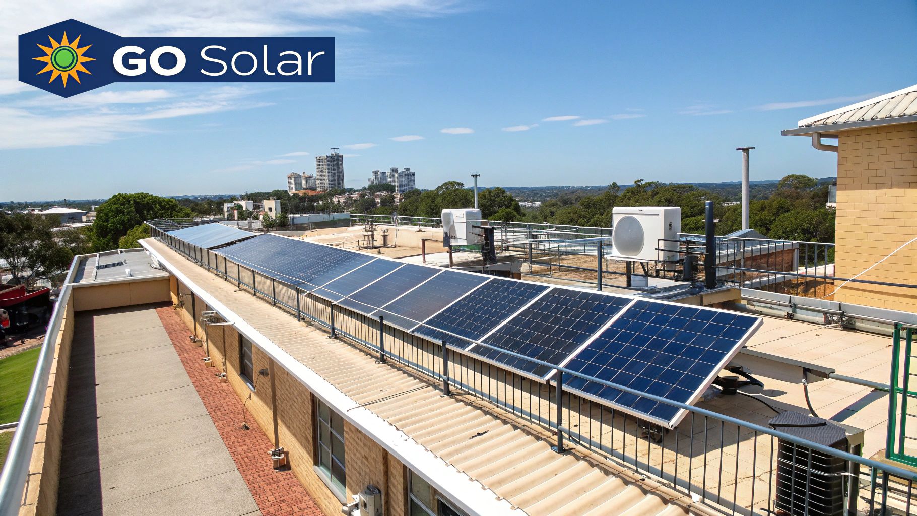 Rooftop solar panels on a modern Brisbane home under a bright, sunny sky.