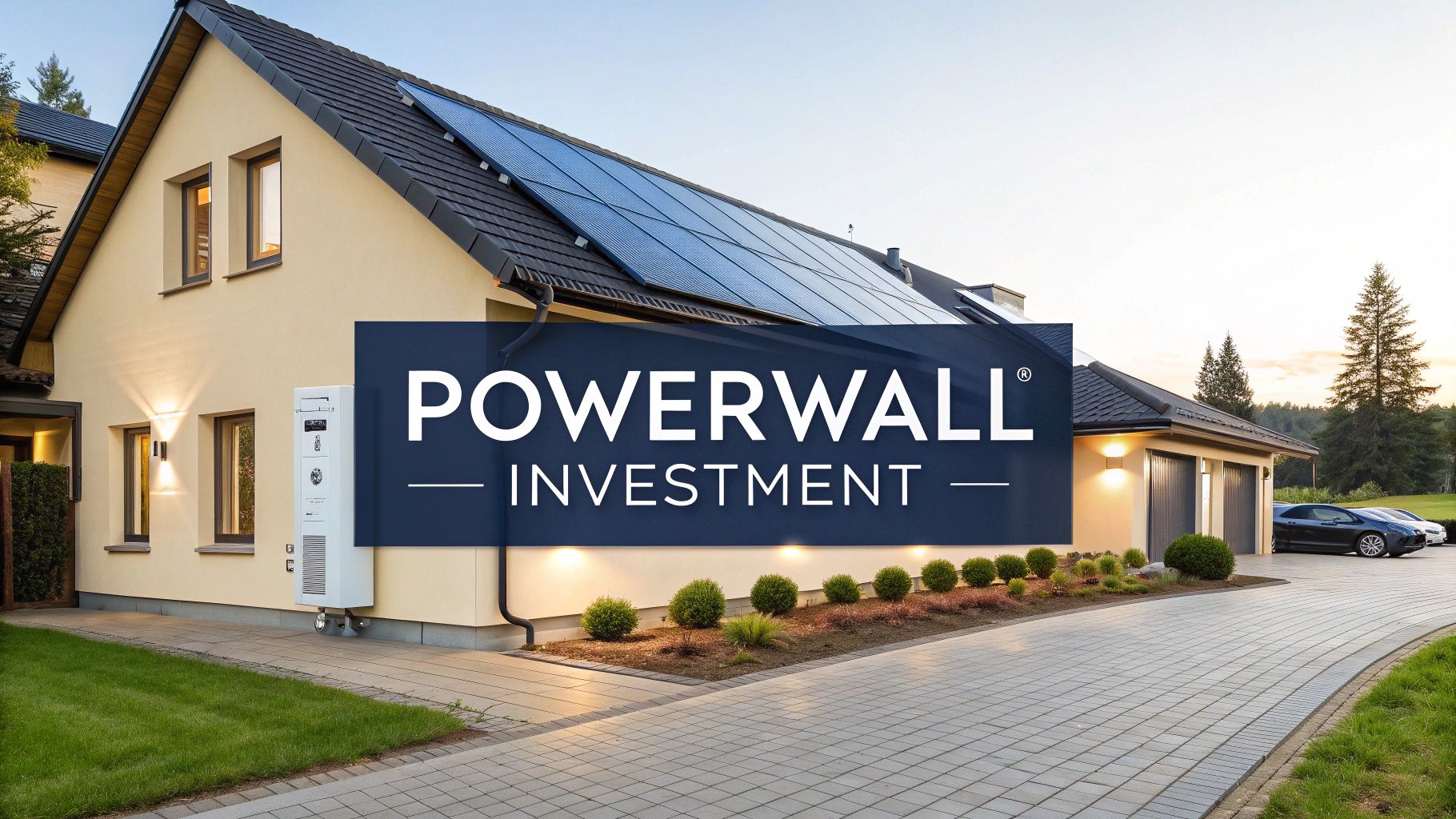 A Tesla Powerwall mounted on the wall of a modern home, next to a solar inverter.