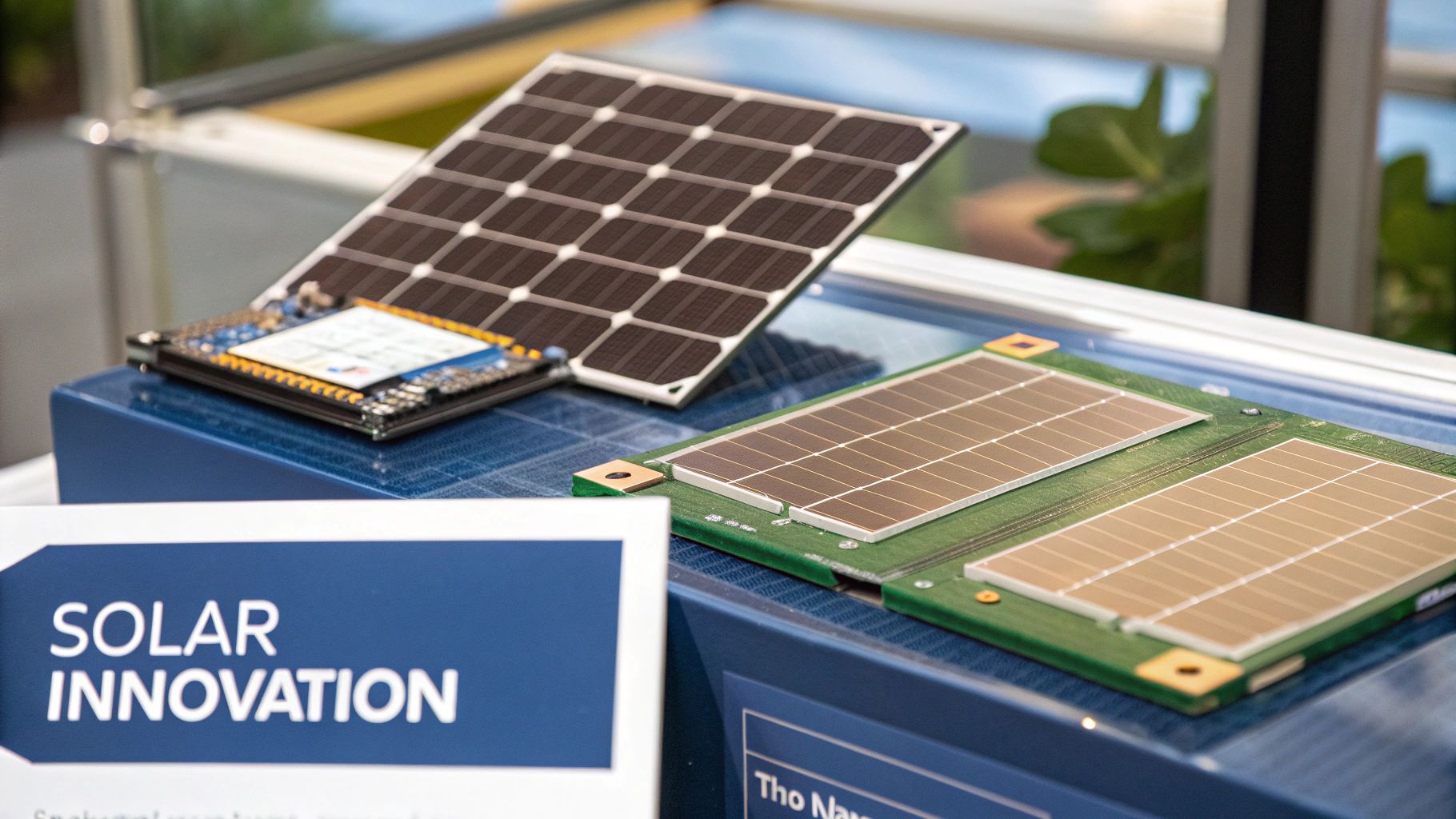 A close-up shot of a JA Solar panel, showing the intricate cell structure and modern design, reflecting a clear blue sky.