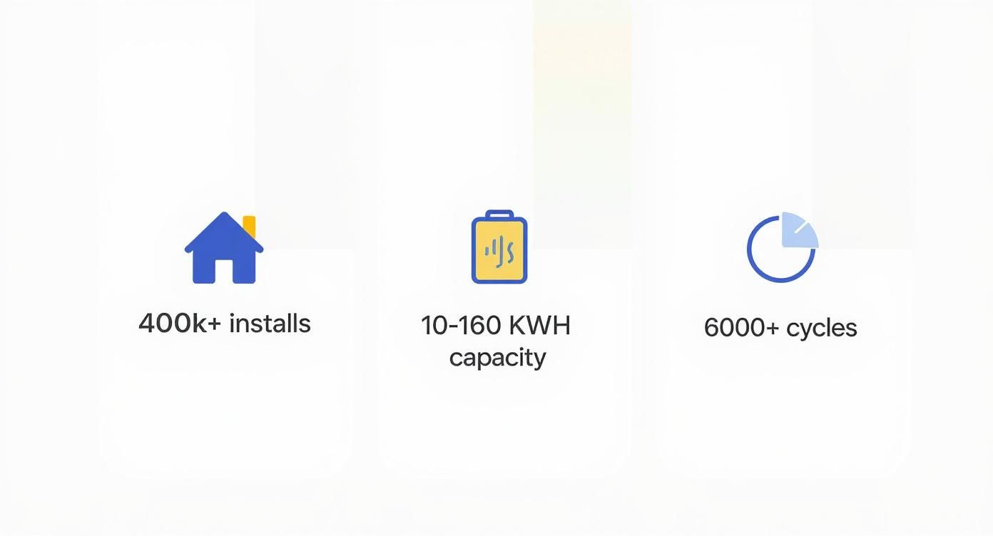 Infographic highlighting Sungrow SBH's impressive install base, scalable capacity, and long cycle life.