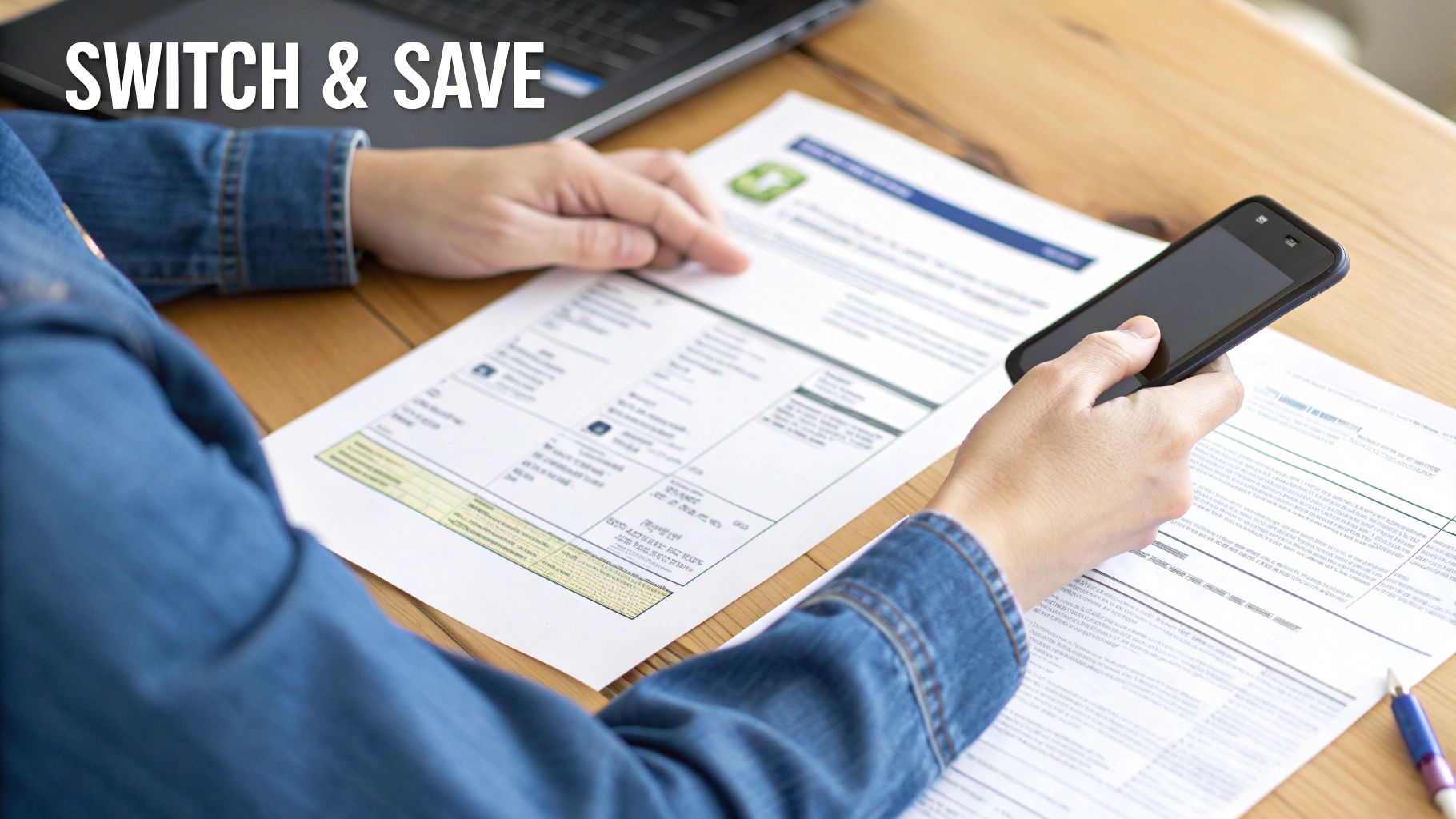 A person confidently signing a document on a clipboard, symbolising the final step in switching energy providers.