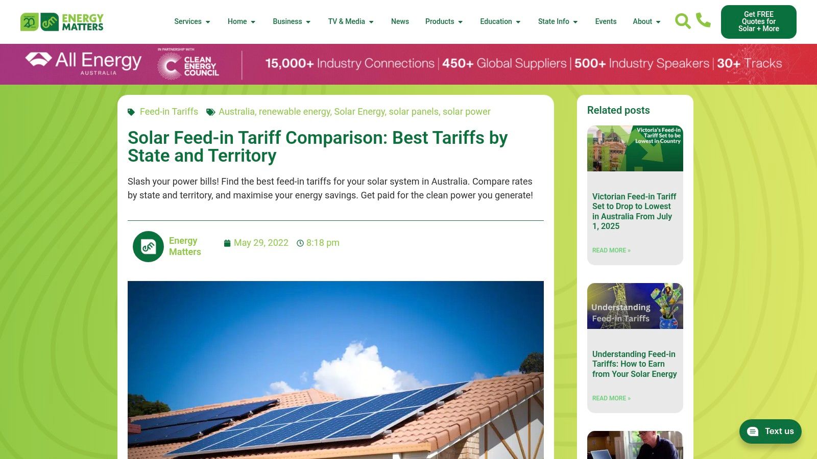 Energy Matters – National FiT comparison including EnergyAustralia
