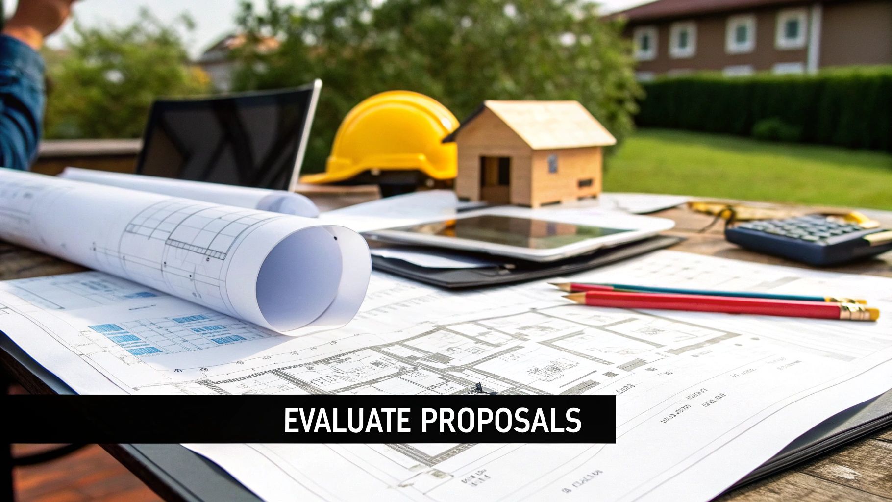 A team of professionals reviewing fit-out plans and material samples on a large table.