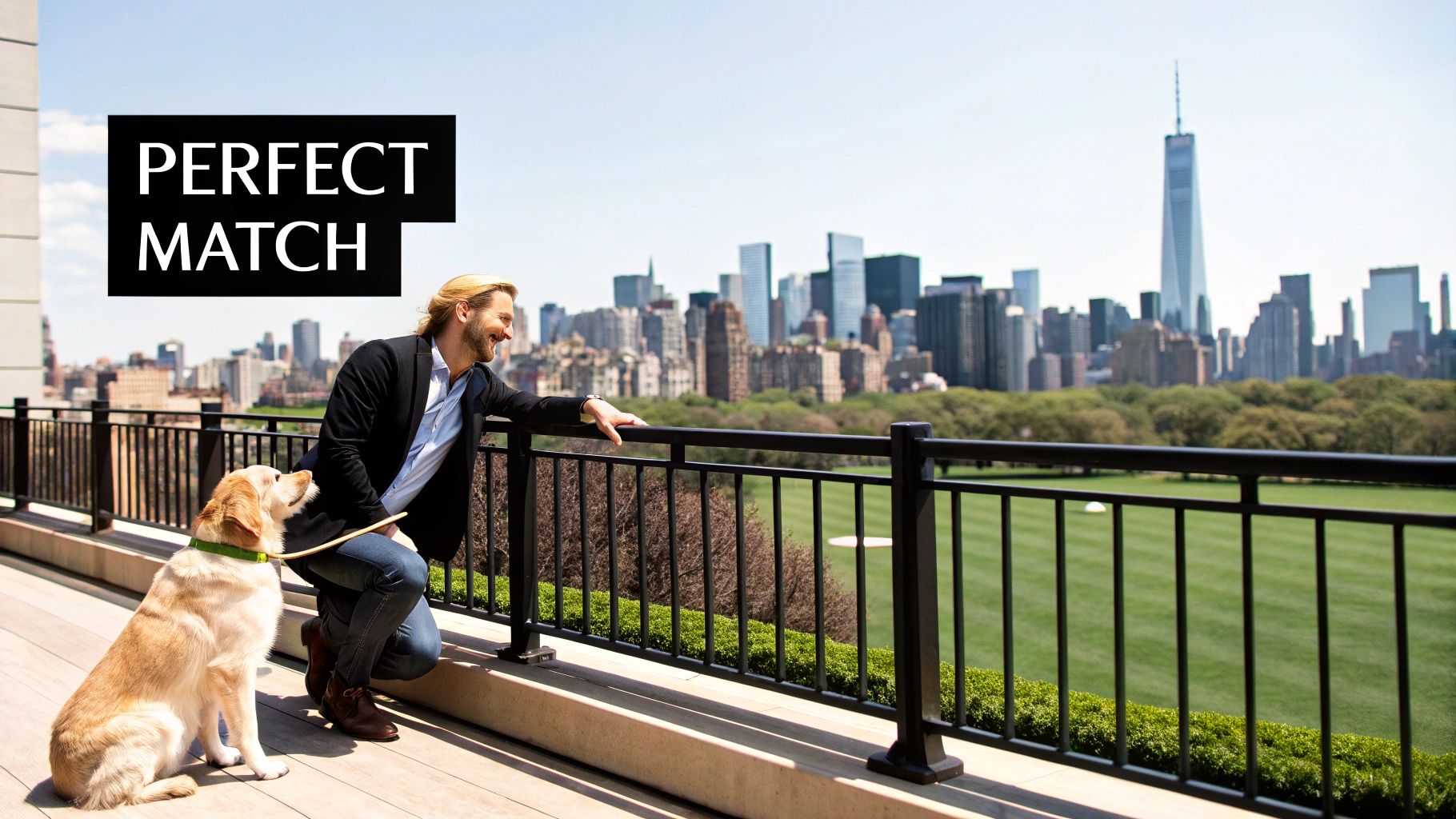 A happy Golden Retriever dog sitting on a bright green lawn.