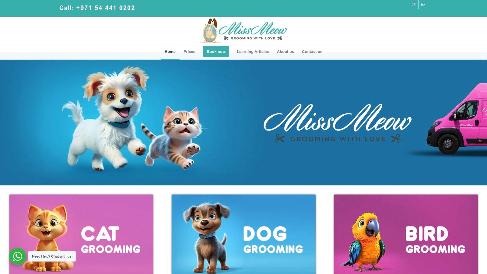 Miss Meow Grooming mobile van for cat grooming in Dubai