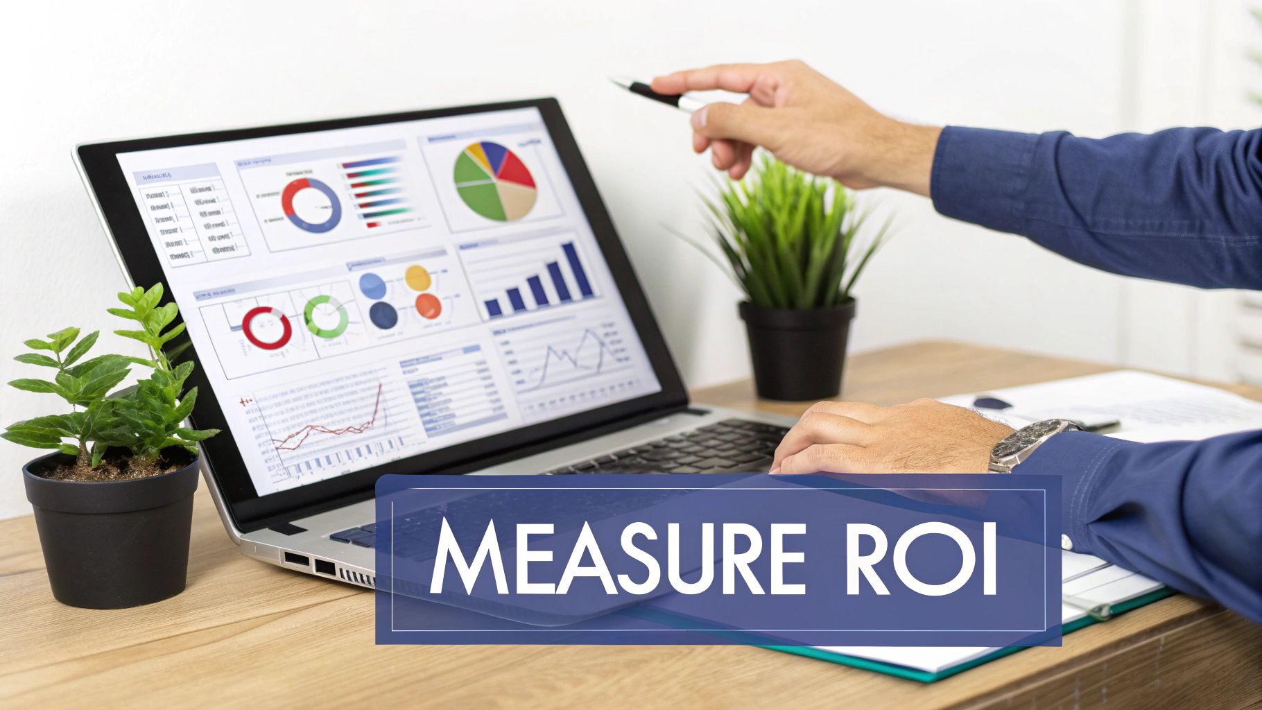 A dashboard showing various financial charts and graphs, representing the measurement of ROI.