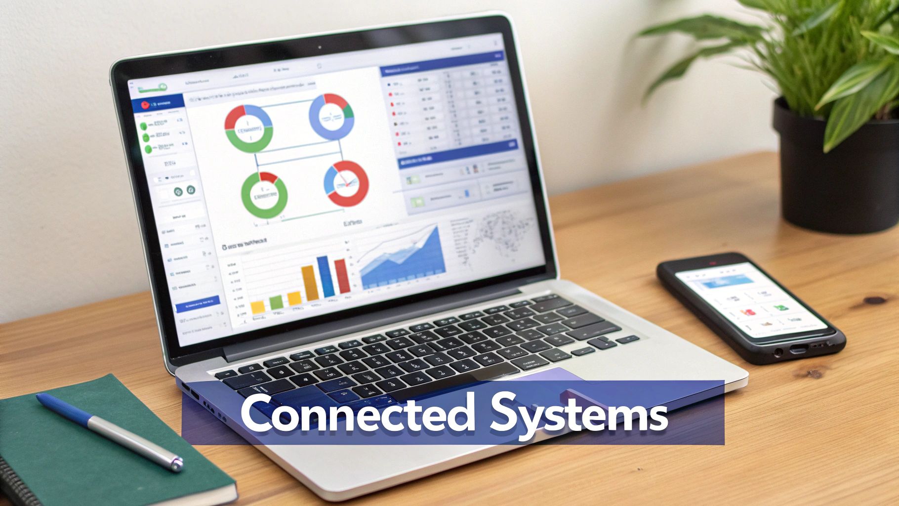 A digital illustration showing interconnected technology nodes, representing the core technologies of business.