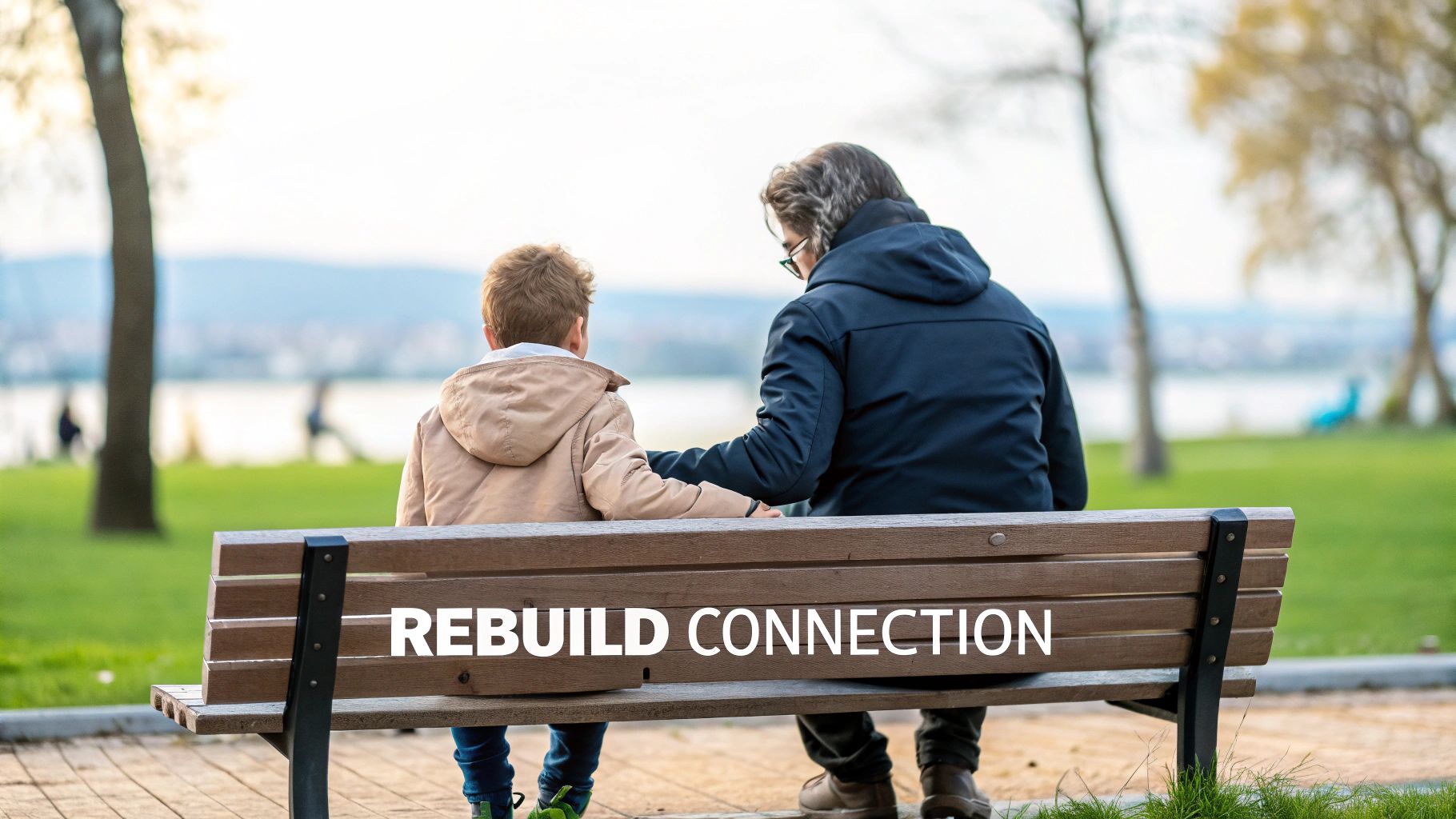 A parent and child holding hands, symbolizing connection and repair.