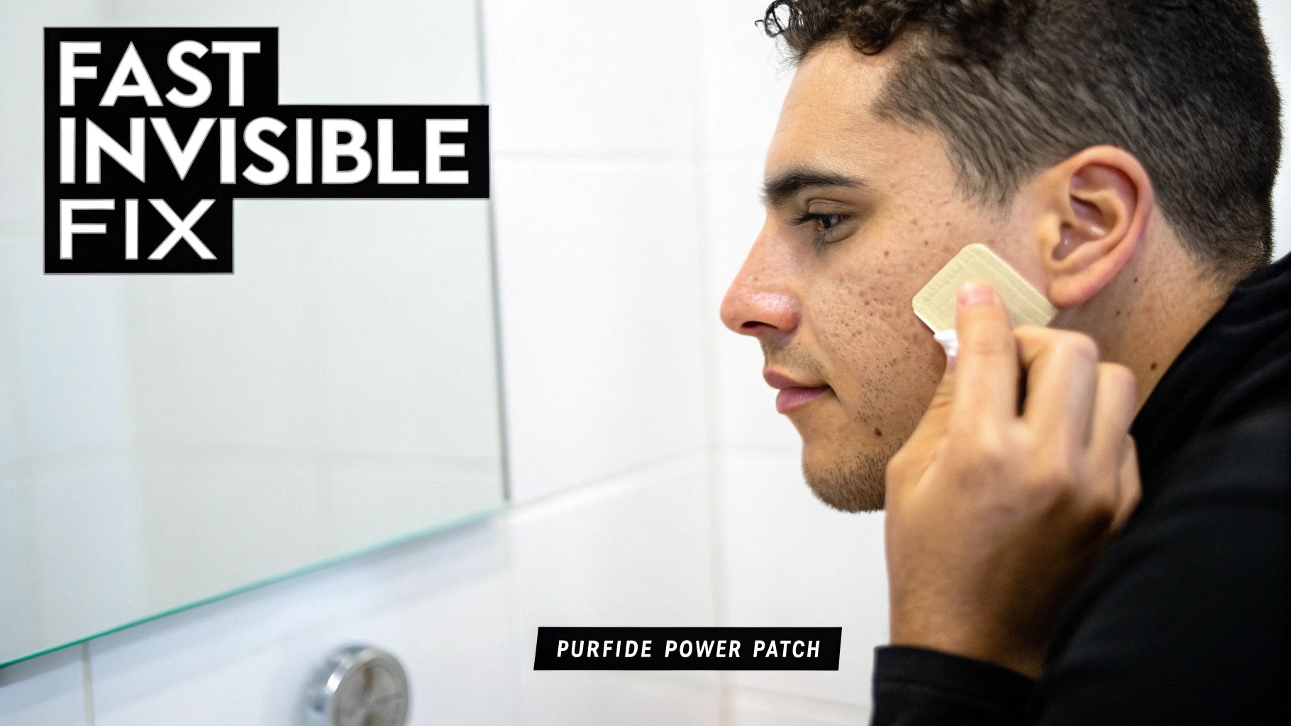 A close-up of Purifide Power Patches on their backing sheet, showing different sizes