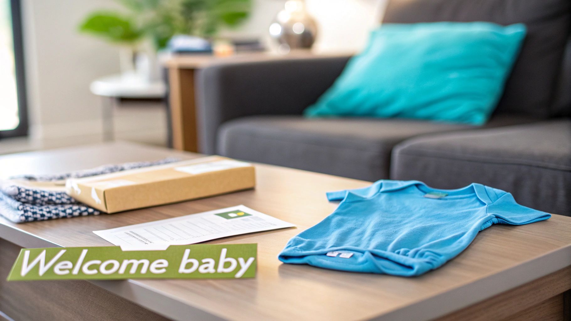 A beautiful and organized baby keepsake box and memory book.