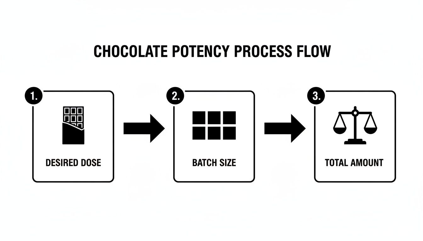 Flowchart illustrating the chocolate potency process from desired dose and batch size to total amount.