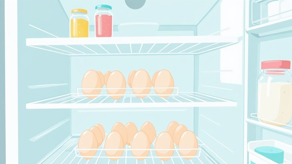 Organized fridge with an egg rack