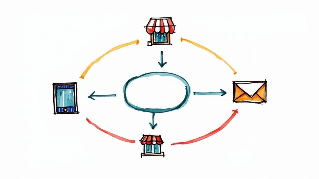 Illustrative image showcasing the interconnectedness of various digital marketing channels in an omnichannel strategy.