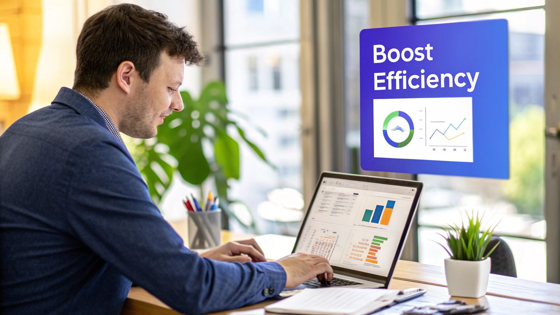 Small business owner using marketing automation tools on a laptop