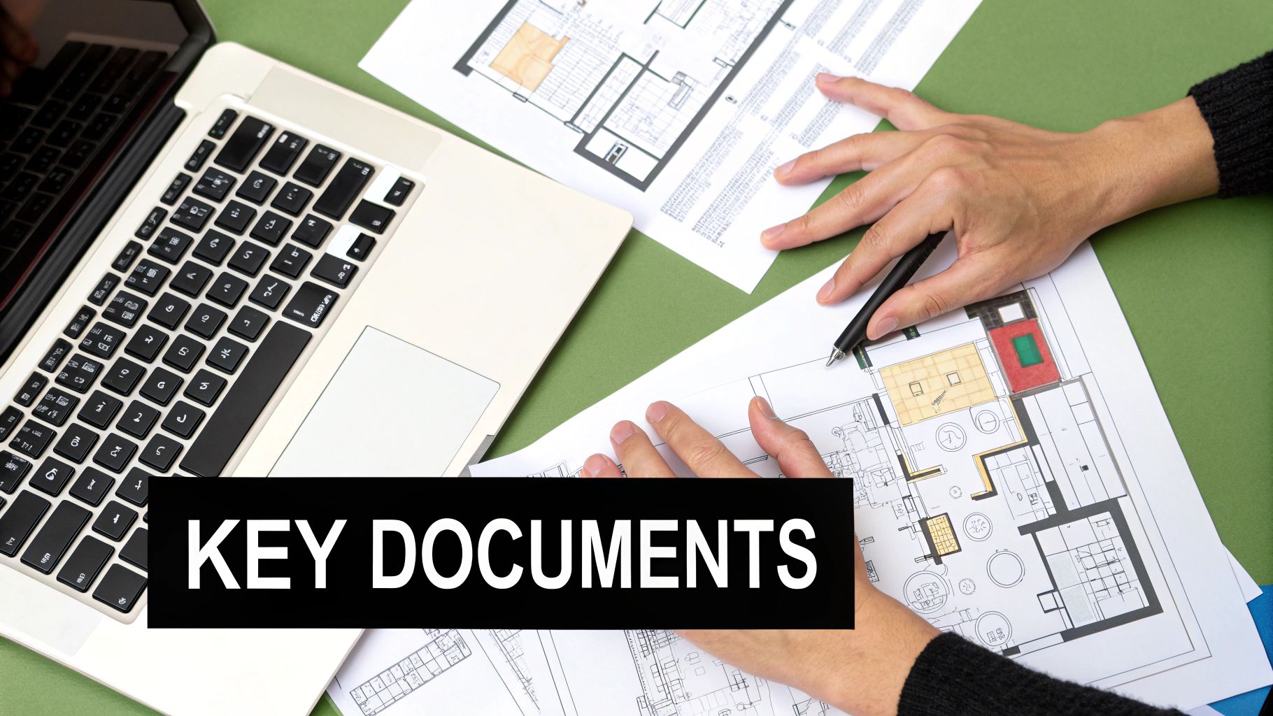 A person signing official real estate documents with a pen.