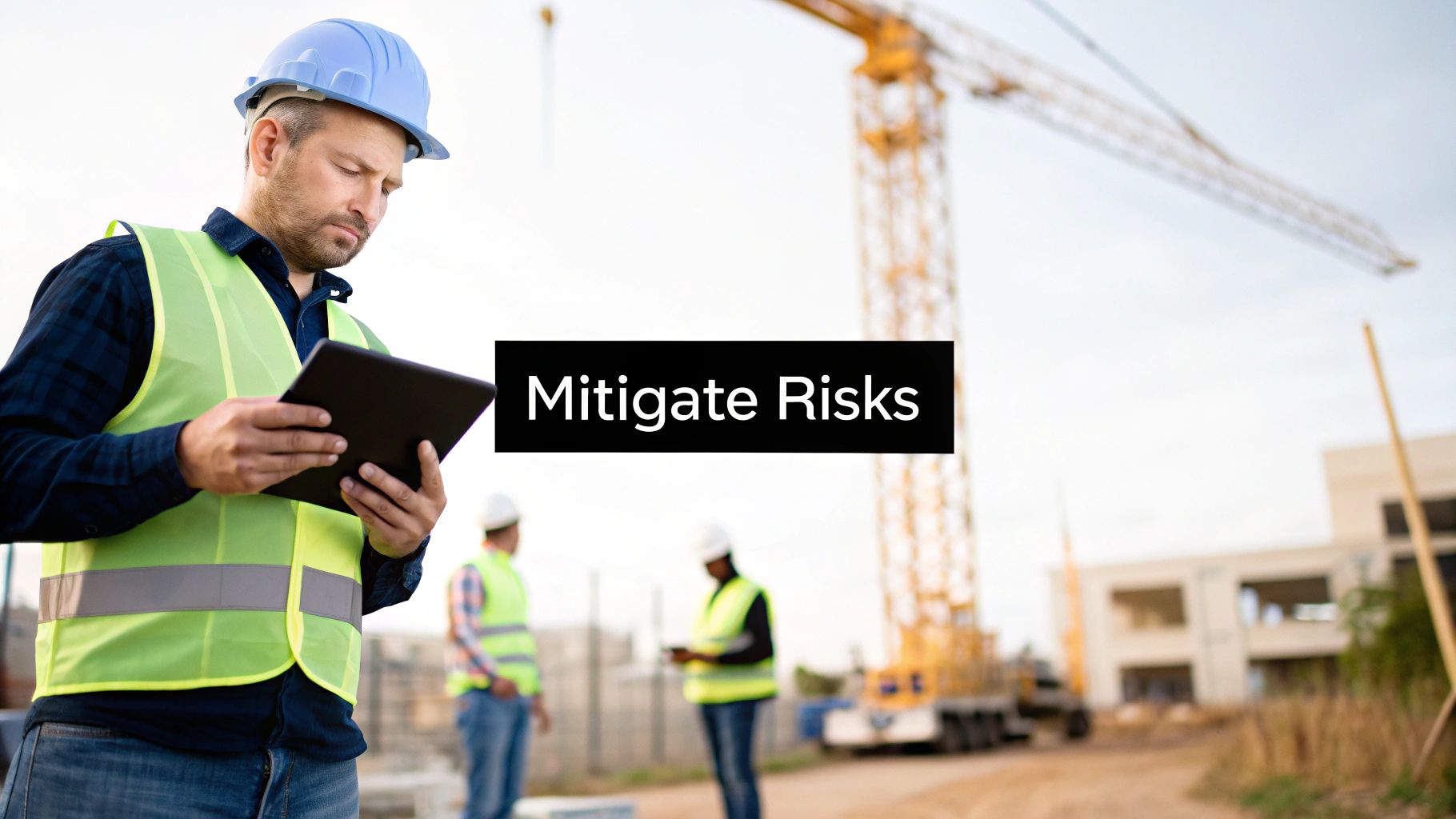 Construction workers collaborating on a building project.