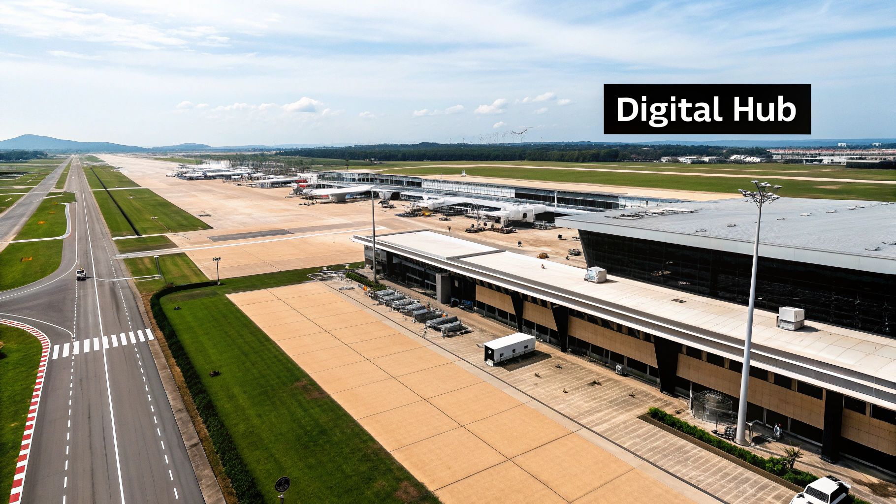 A modern, futuristic cityscape with interconnected data lines, symbolising the UAE's role as a digital hub.