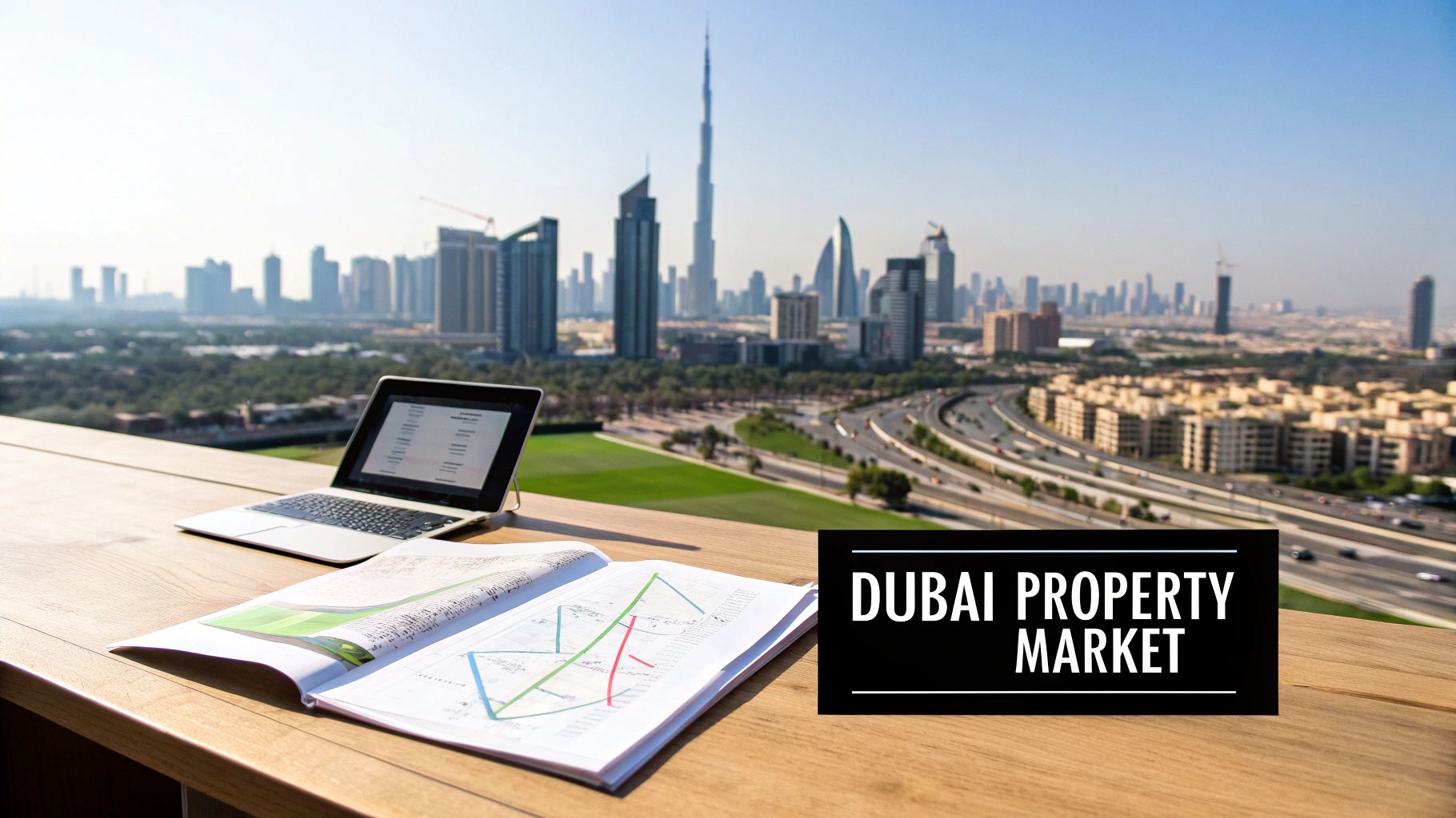 A modern skyline of Dubai with towering skyscrapers representing the real estate market