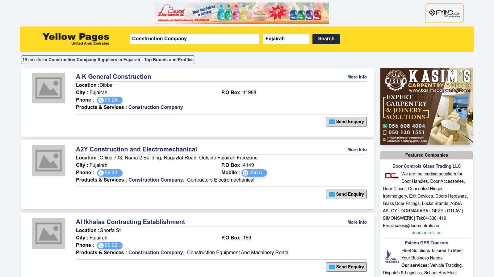 Etisalat Yellow Pages UAE — Fujairah “Construction Company” category