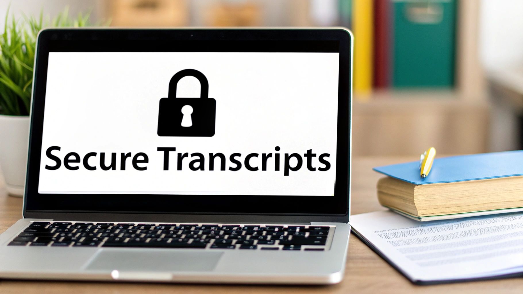 A digital lock icon overlaid on a blurred background of a document, symbolizing data security.