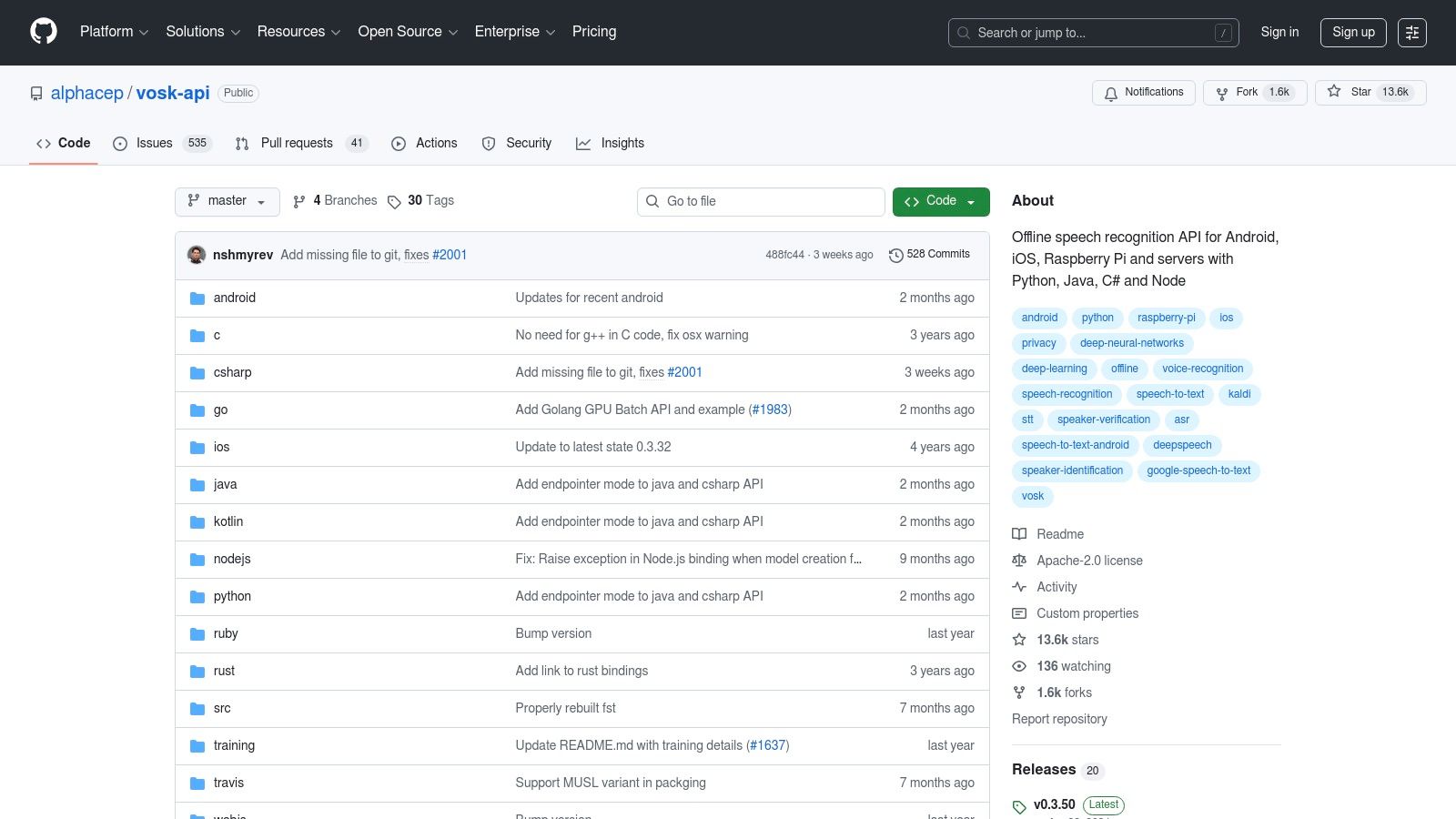 Vosk Speech Recognition (alphacephei)