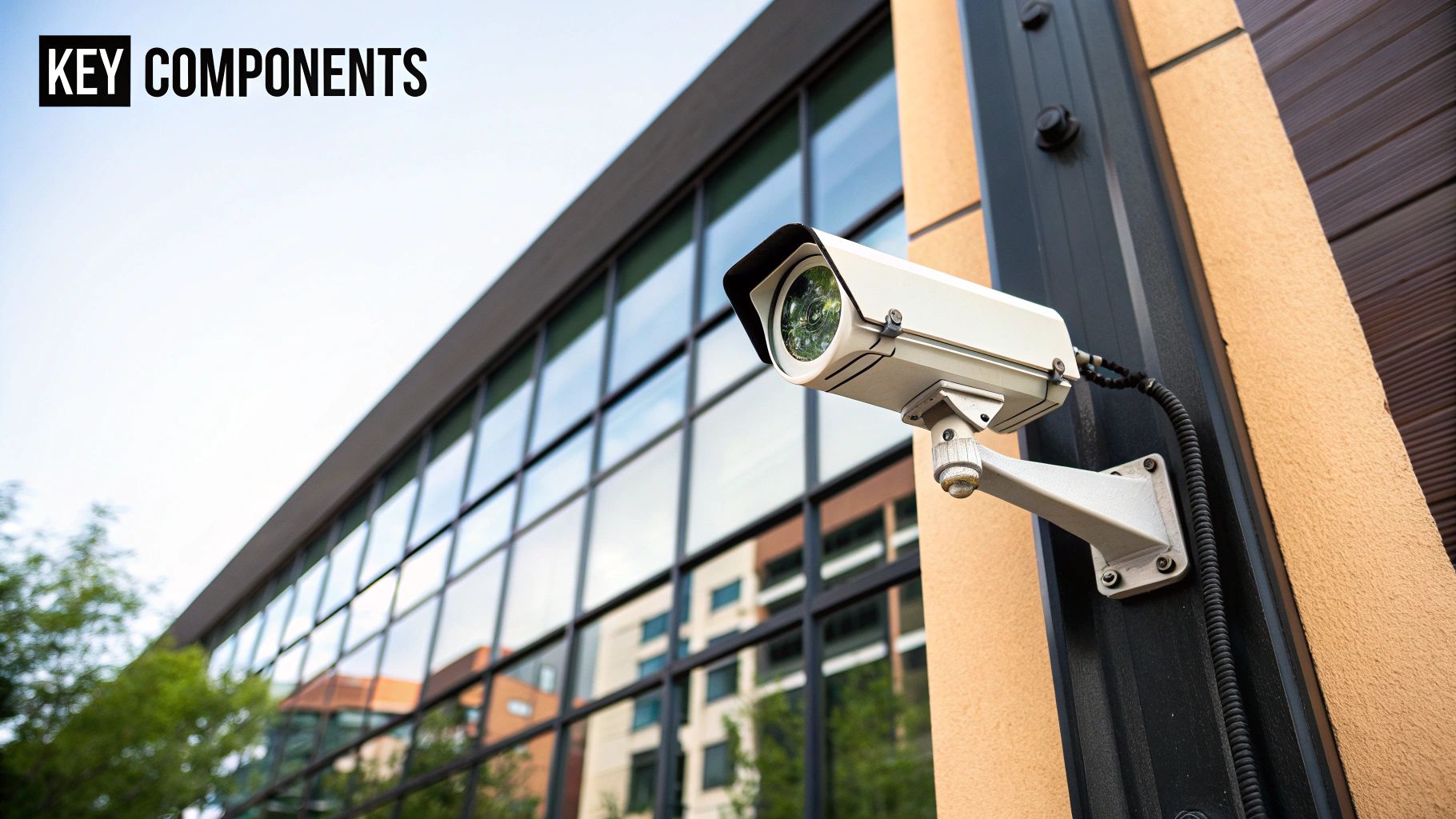 Surveillance camera on a beige building 