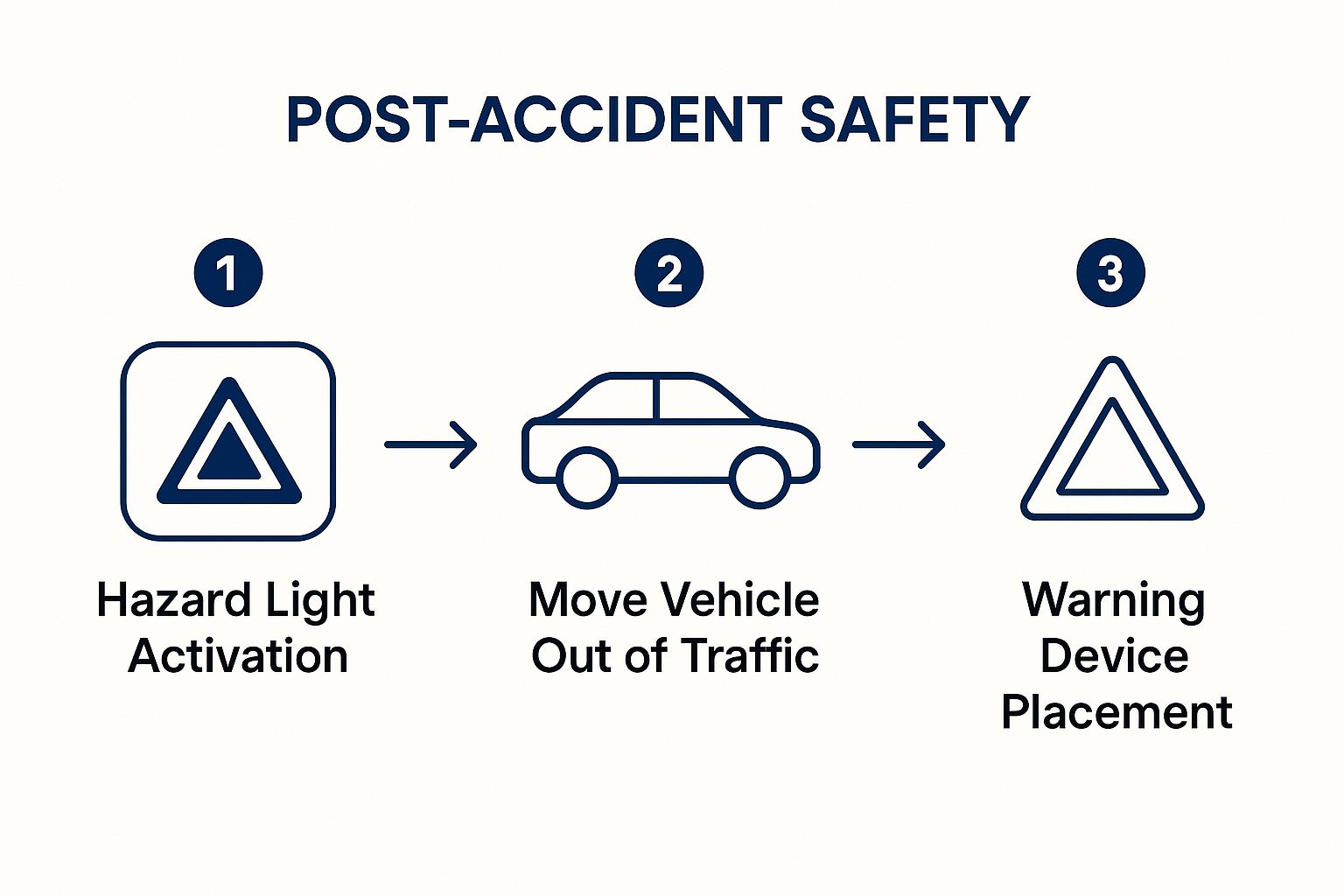Infographic showing key data about Ensure Safety First - Move to Safety and Turn on Hazard Lights