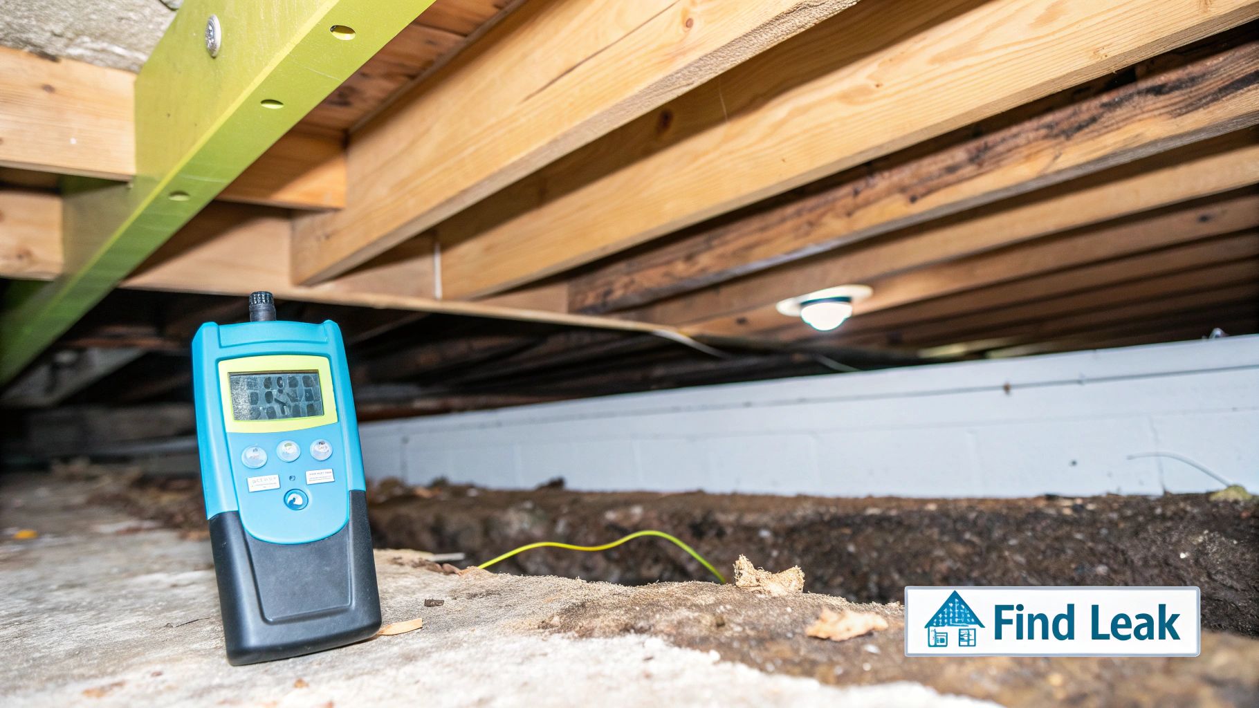 Fixing Water Damage in Ceiling A Practical Guide A person pointing a flashlight at a water-damaged ceiling to find a leak.