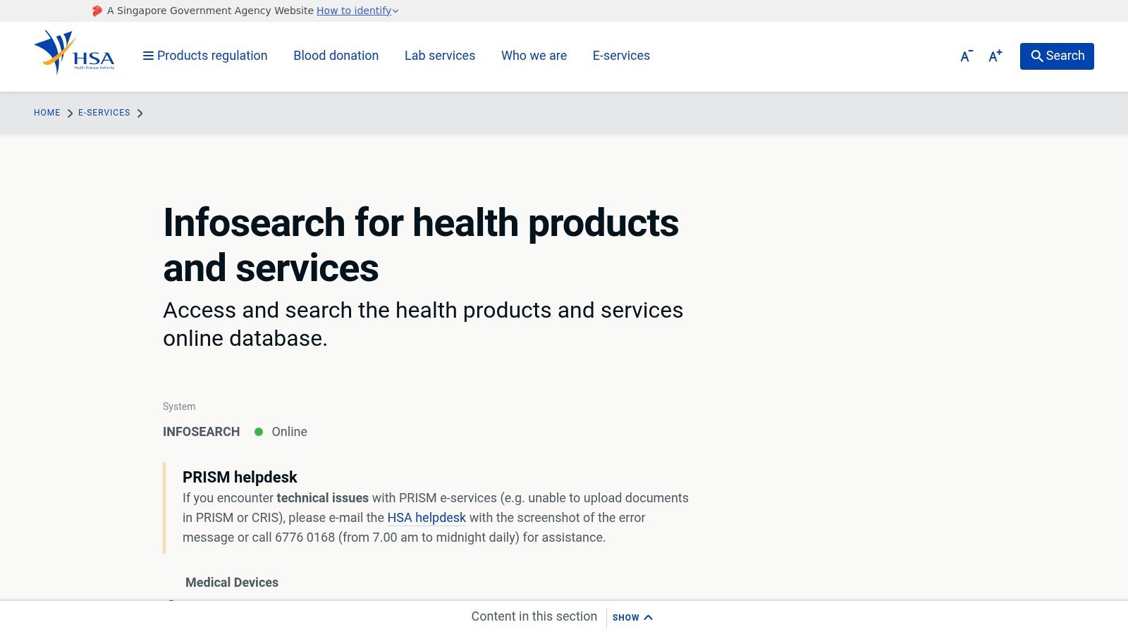 HSA Infosearch (Health Sciences Authority)