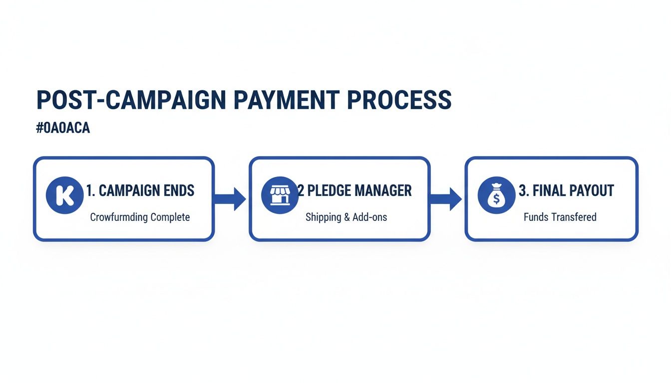 Flowchart illustrating the post-campaign payment process, from campaign end to final funds payout.